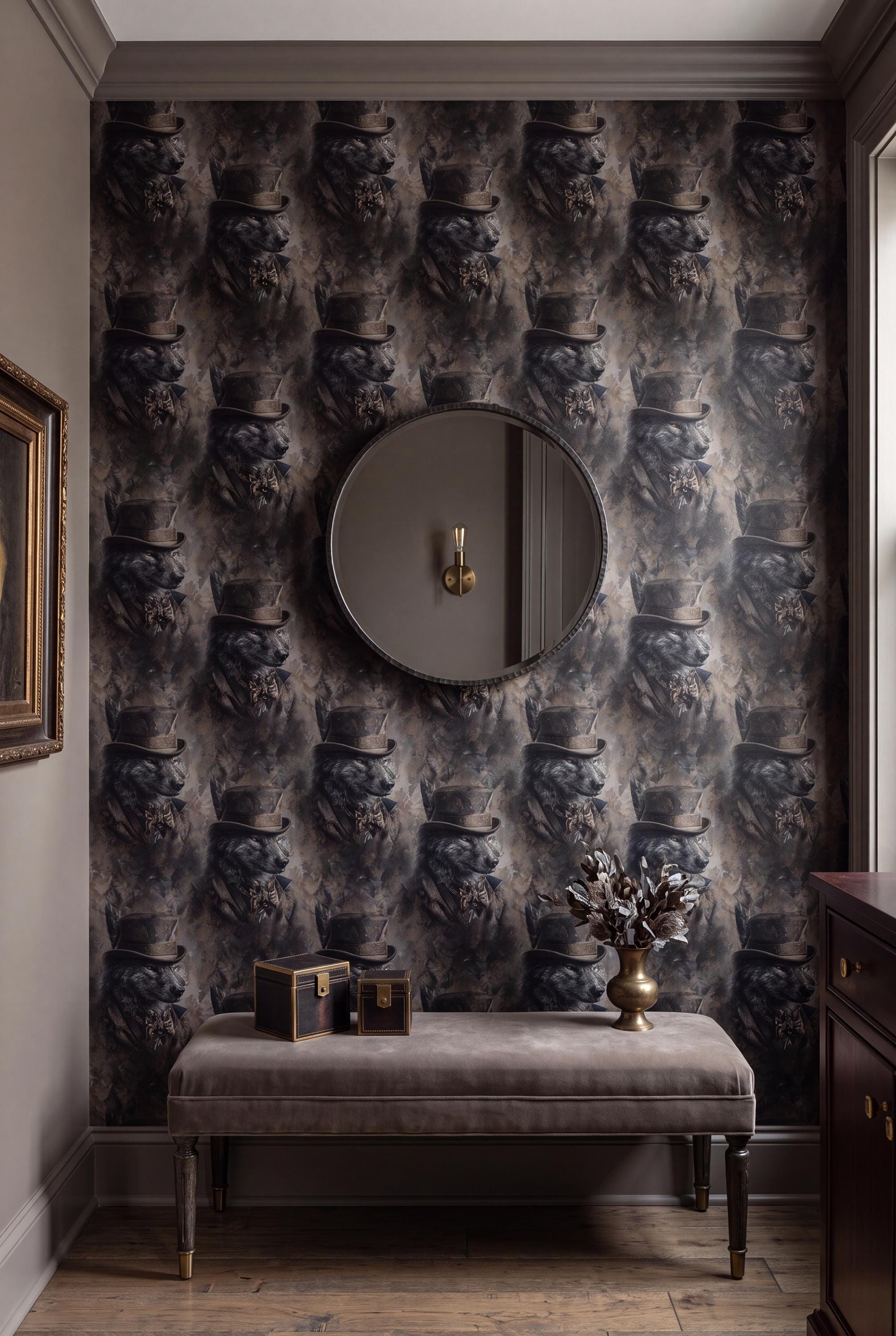 The Night Warden wallpaper shown in an entryway