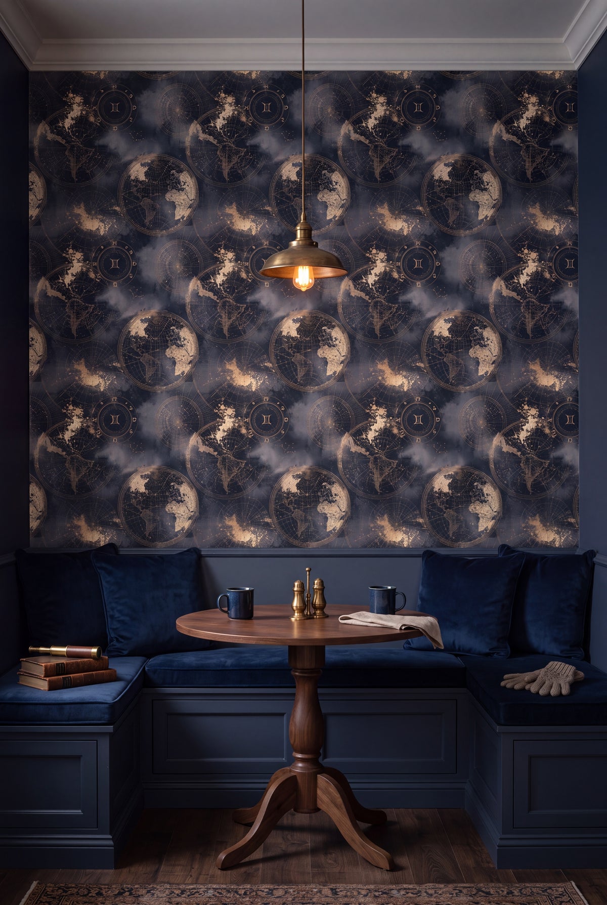 Star Atlas wallpaper shown in a kitchen breakfast nook