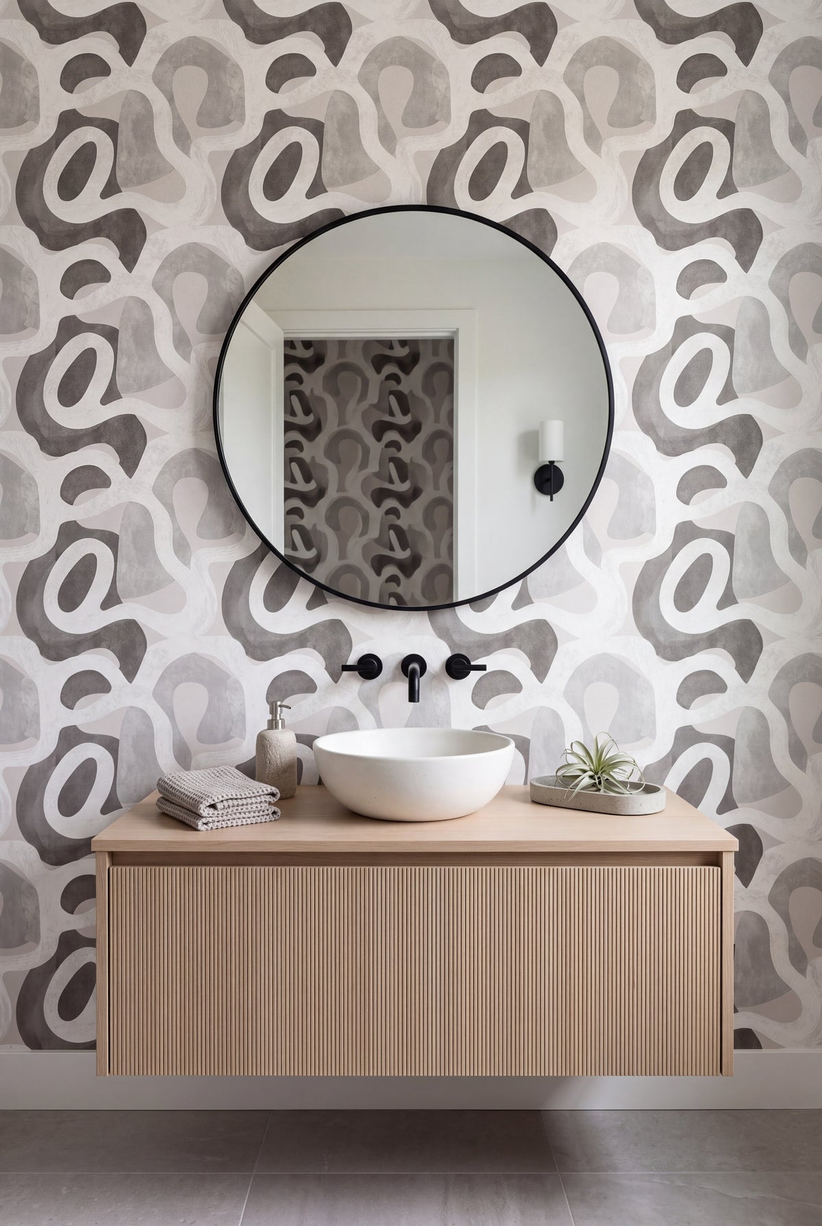 Stone Terrain wallpaper shown in a bathroom