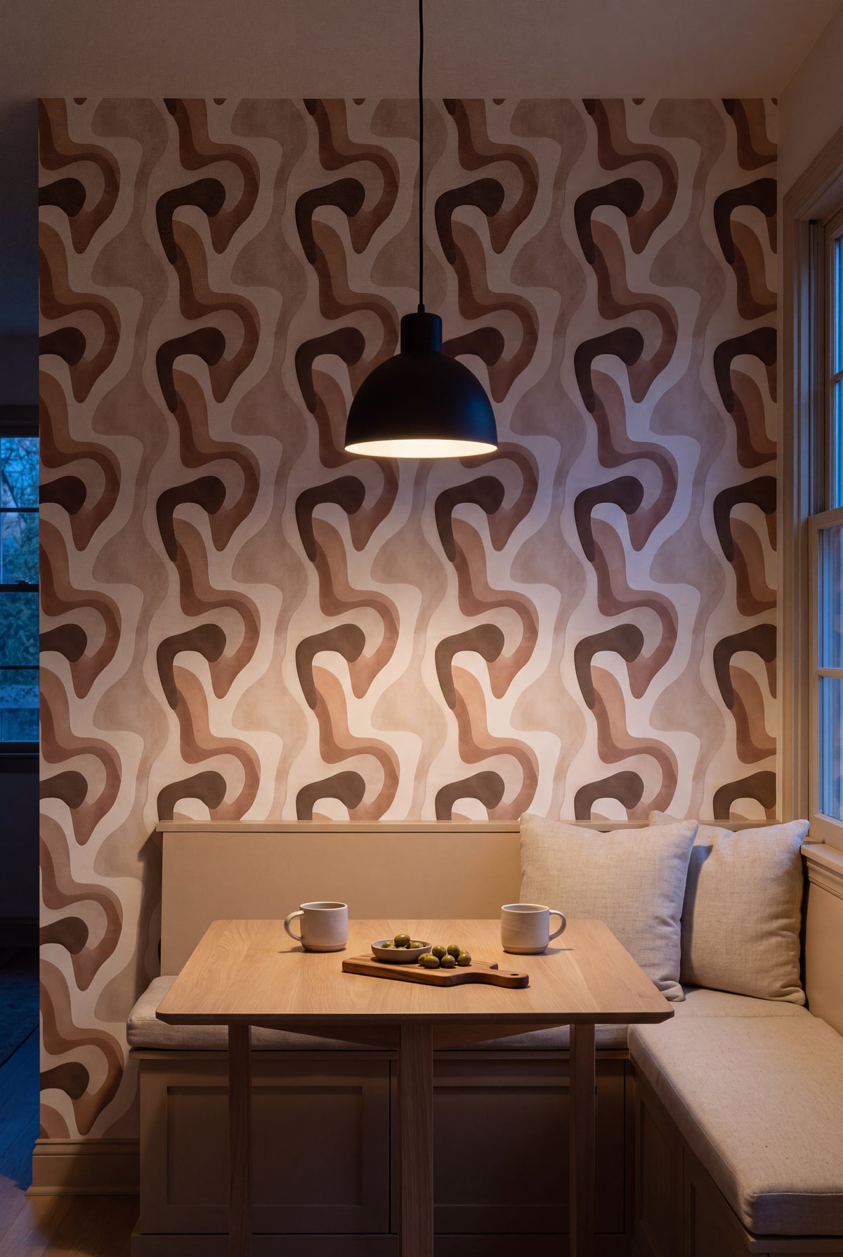 Dune Drift wallpaper shown in a kitchen breakfast nook