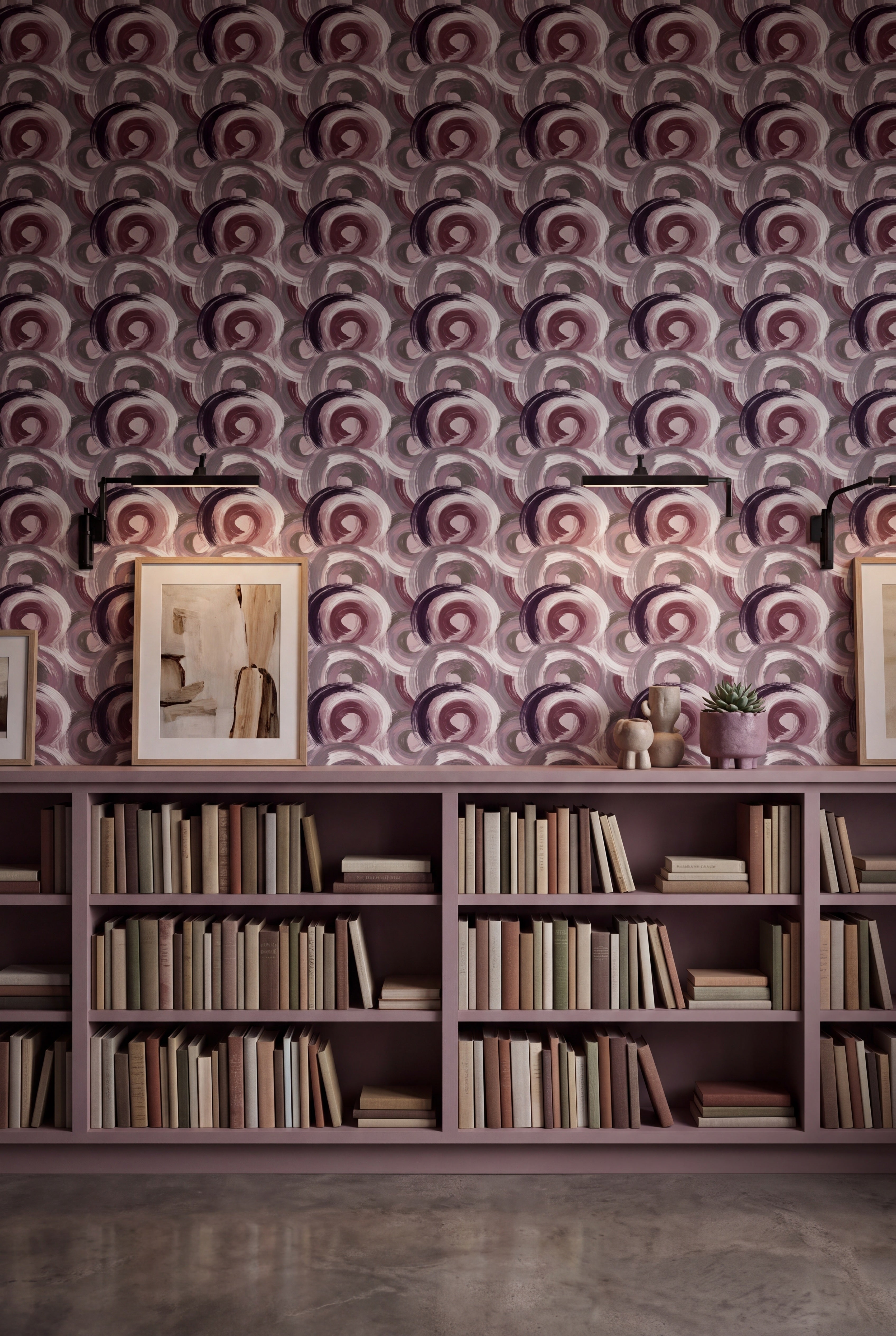 Mauve Halo wallpaper shown in a library