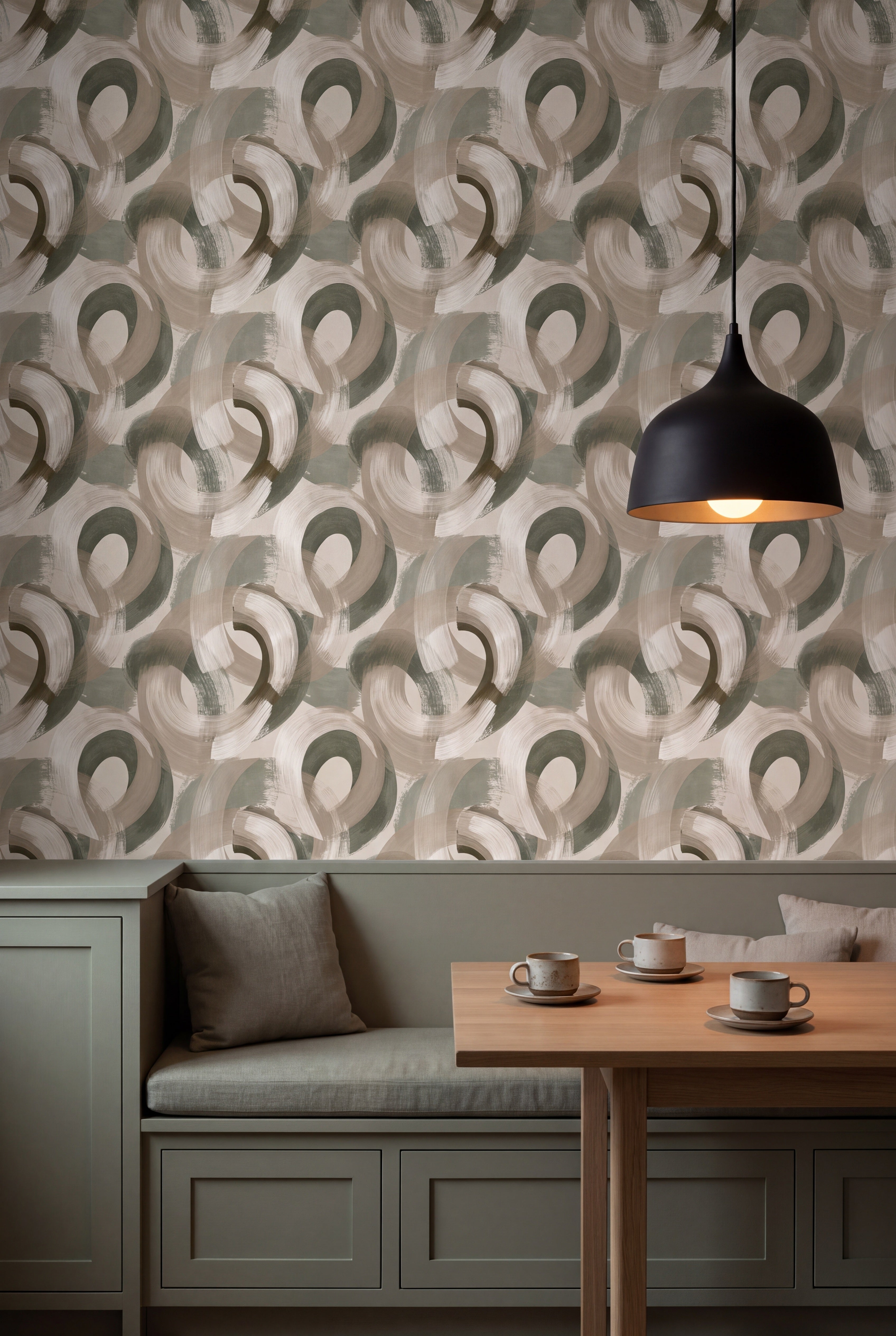 Willow Halo wallpaper shown in a kitchen breakfast nook