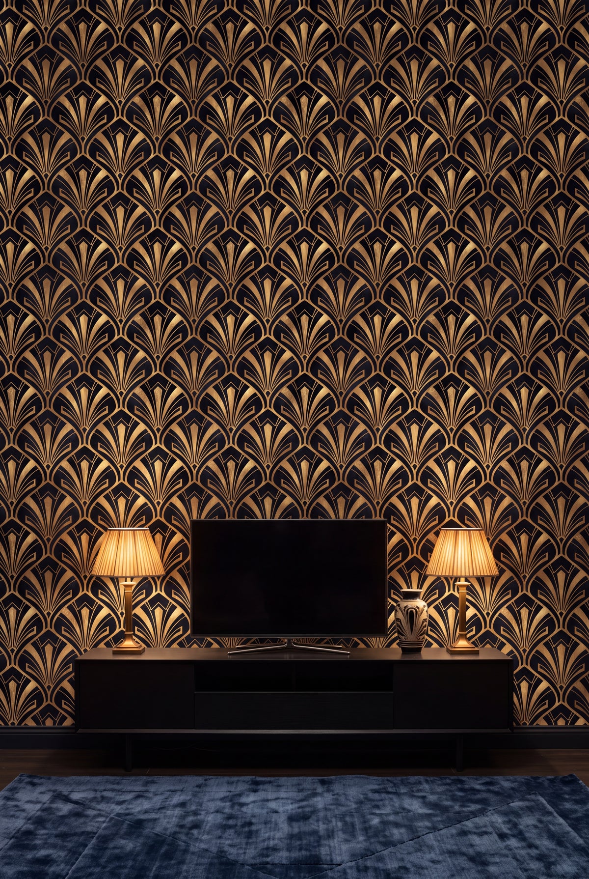 Onyx Plume wallpaper shown in a media room