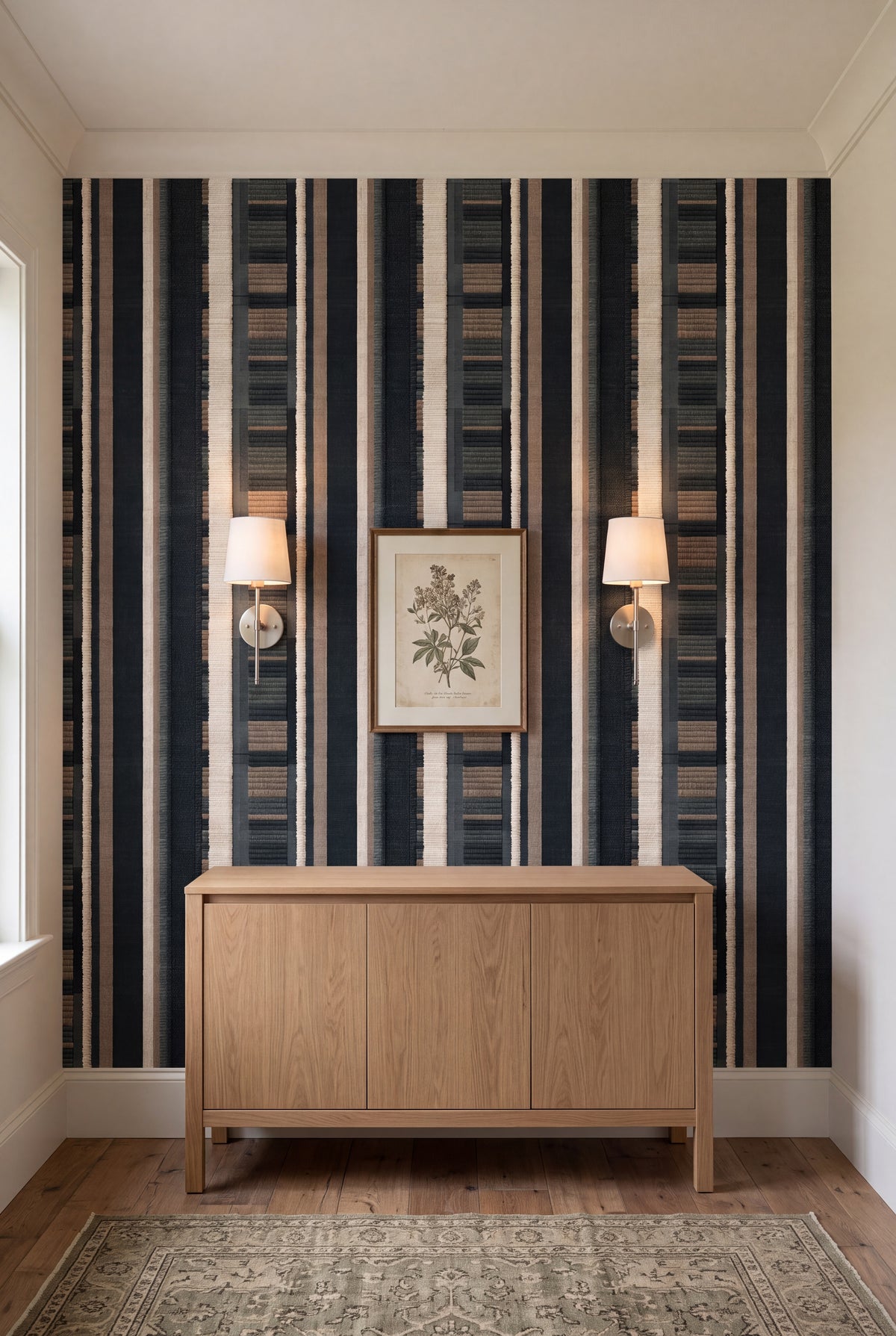 Spruce Weave wallpaper shown in a dining room