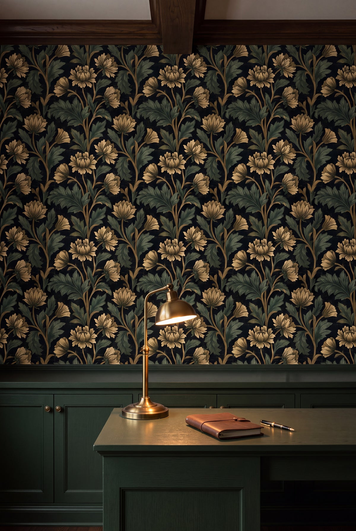 Chapel Green wallpaper shown in a study