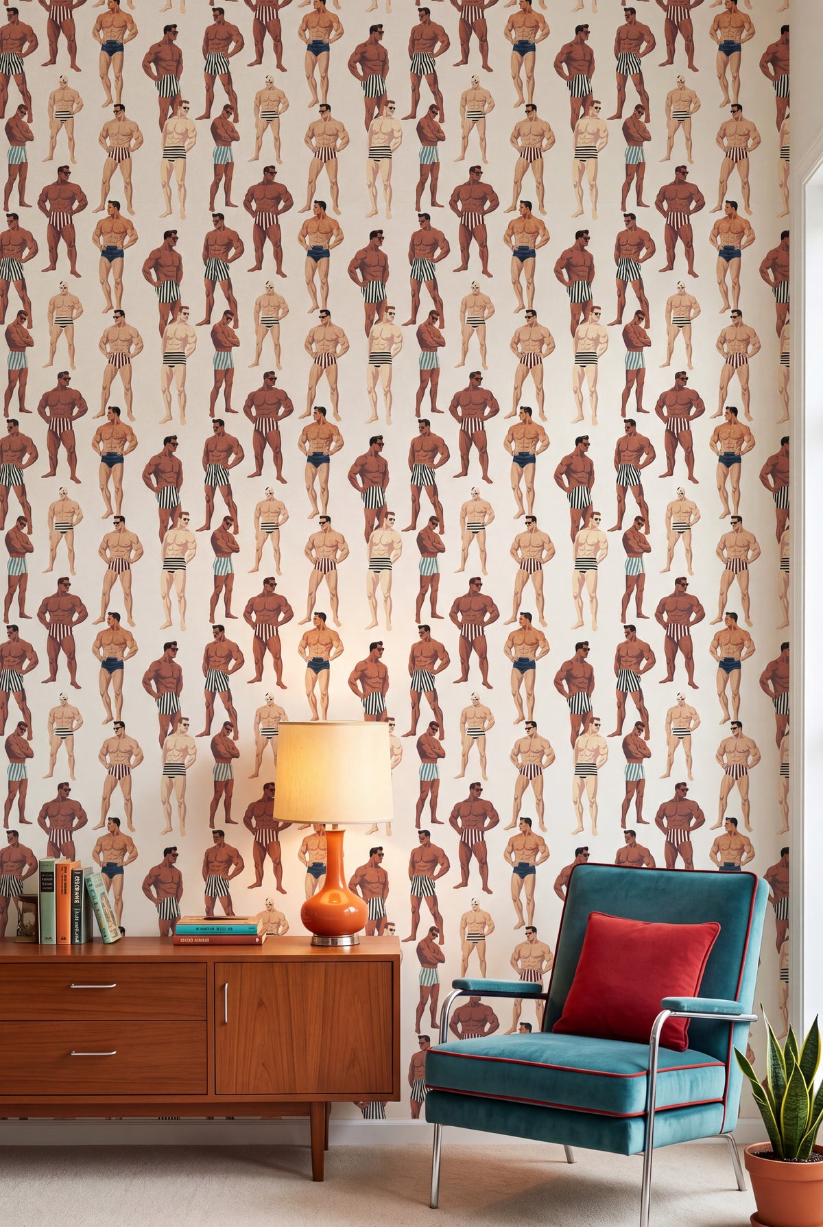 Riviera Club wallpaper shown in a living room