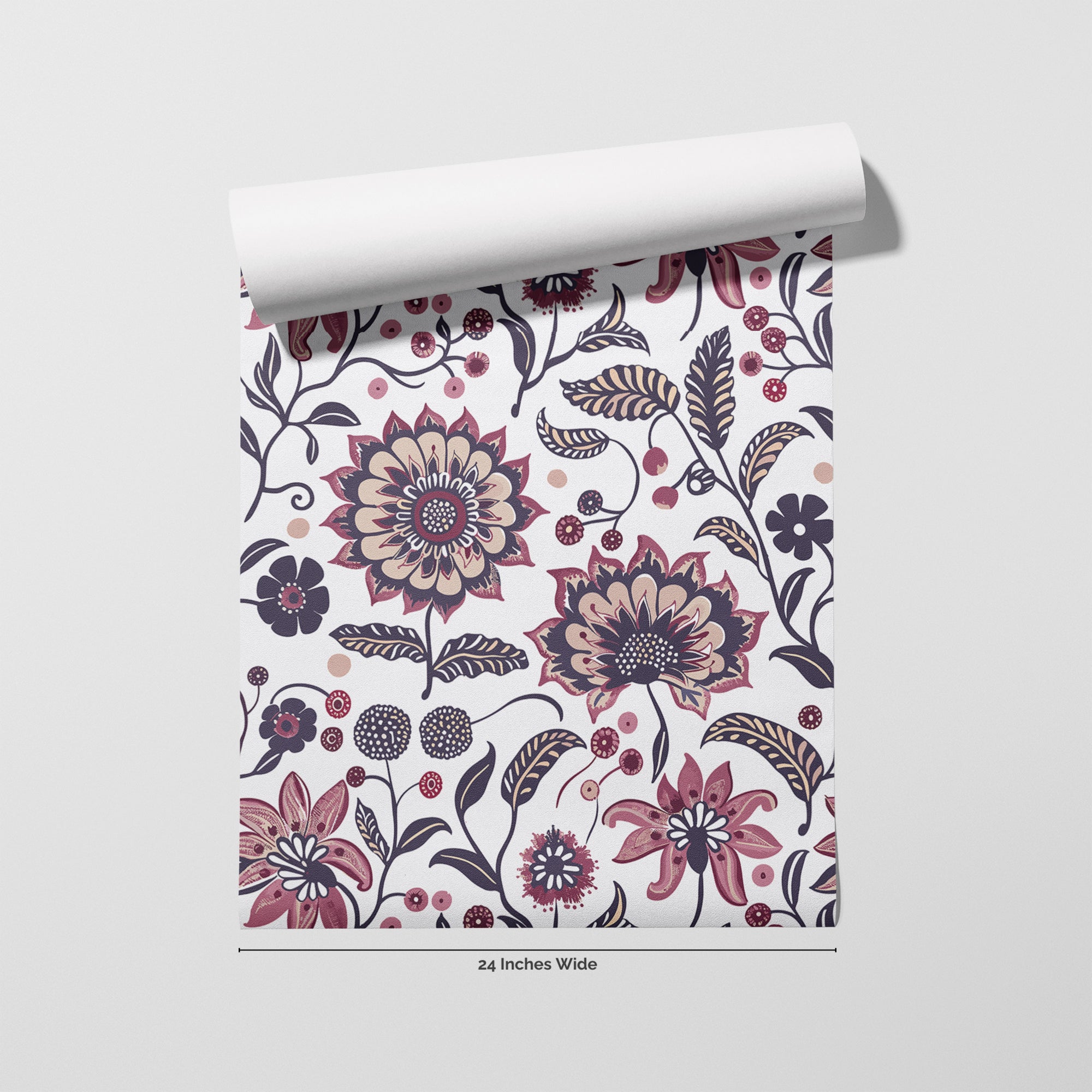 Plum Folklore wallpaper roll, 24 inches wide