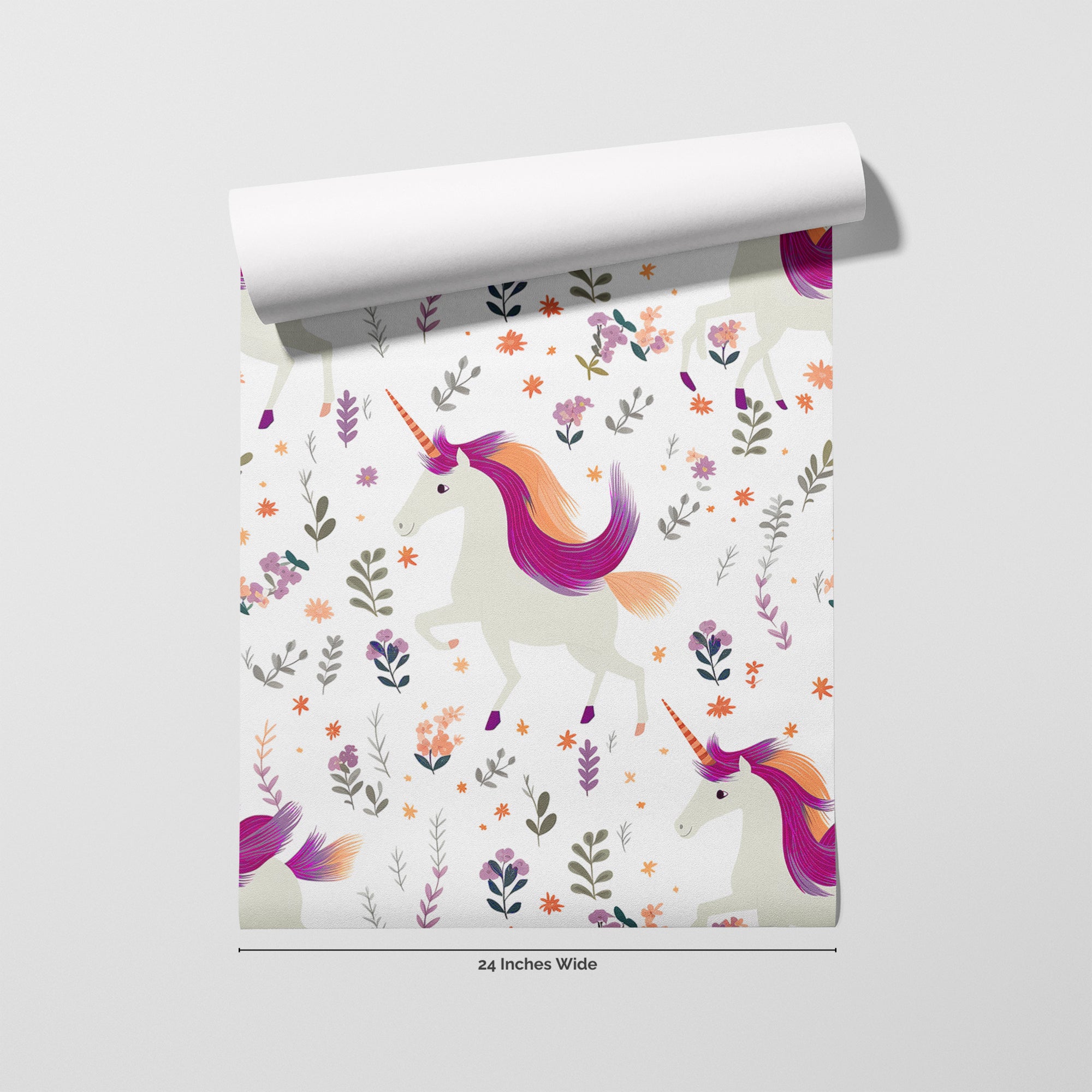 Unicorn Meadow wallpaper roll, 24 inches wide