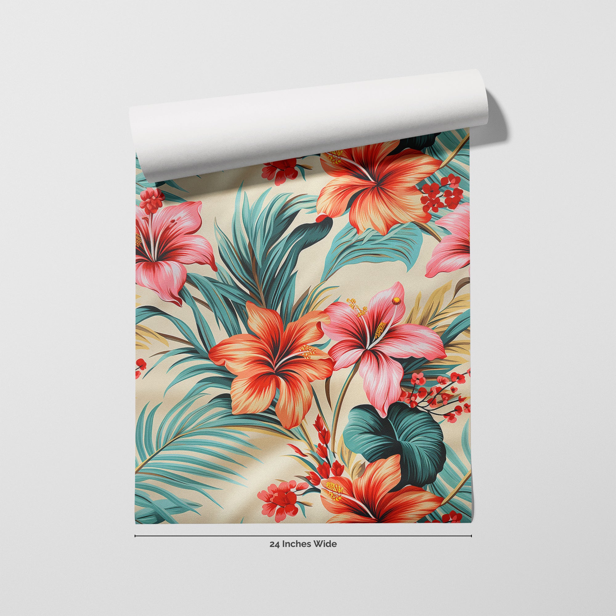 Hibiscus Holiday wallpaper roll, 24 inches wide