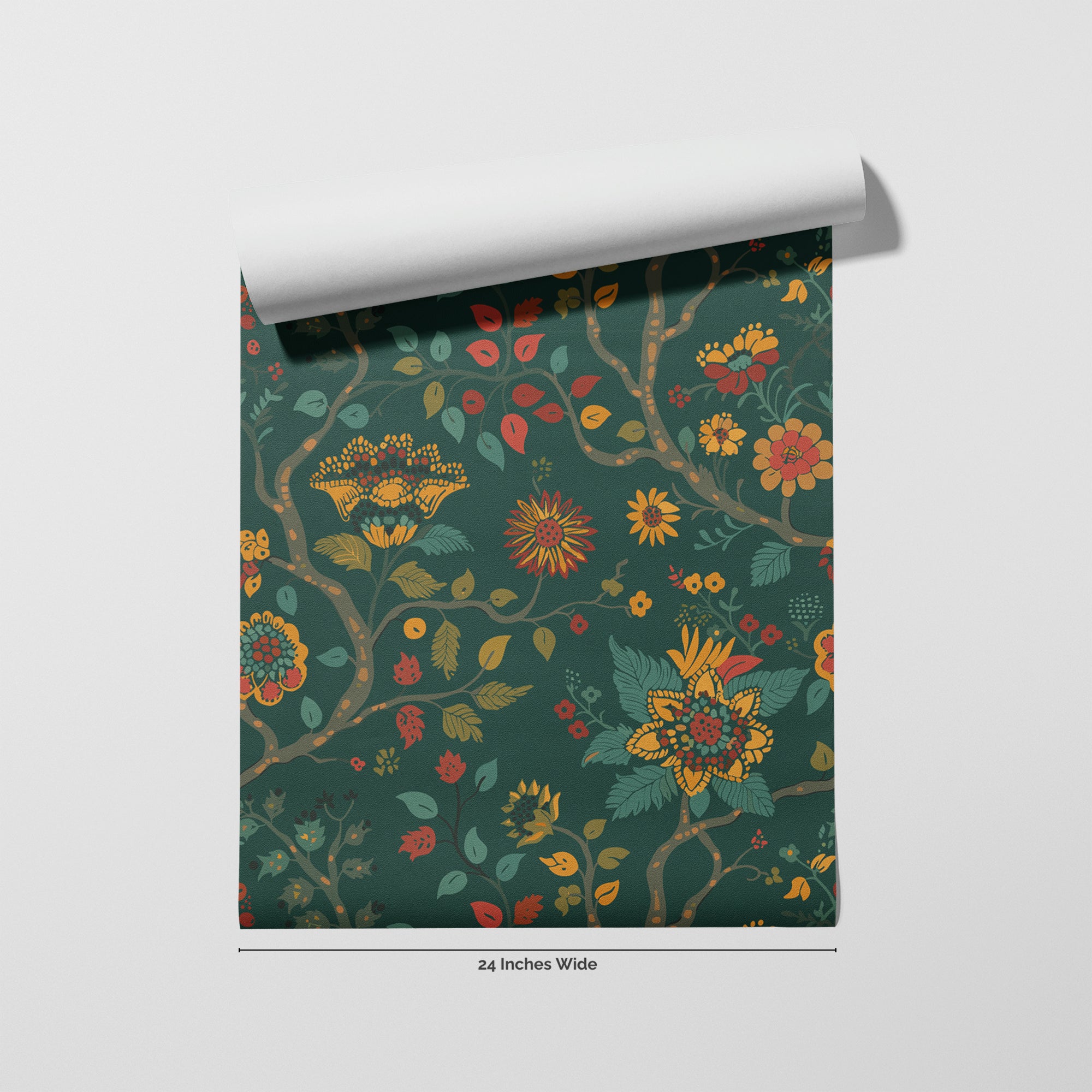 Evergreen Folk wallpaper roll, 24 inches wide
