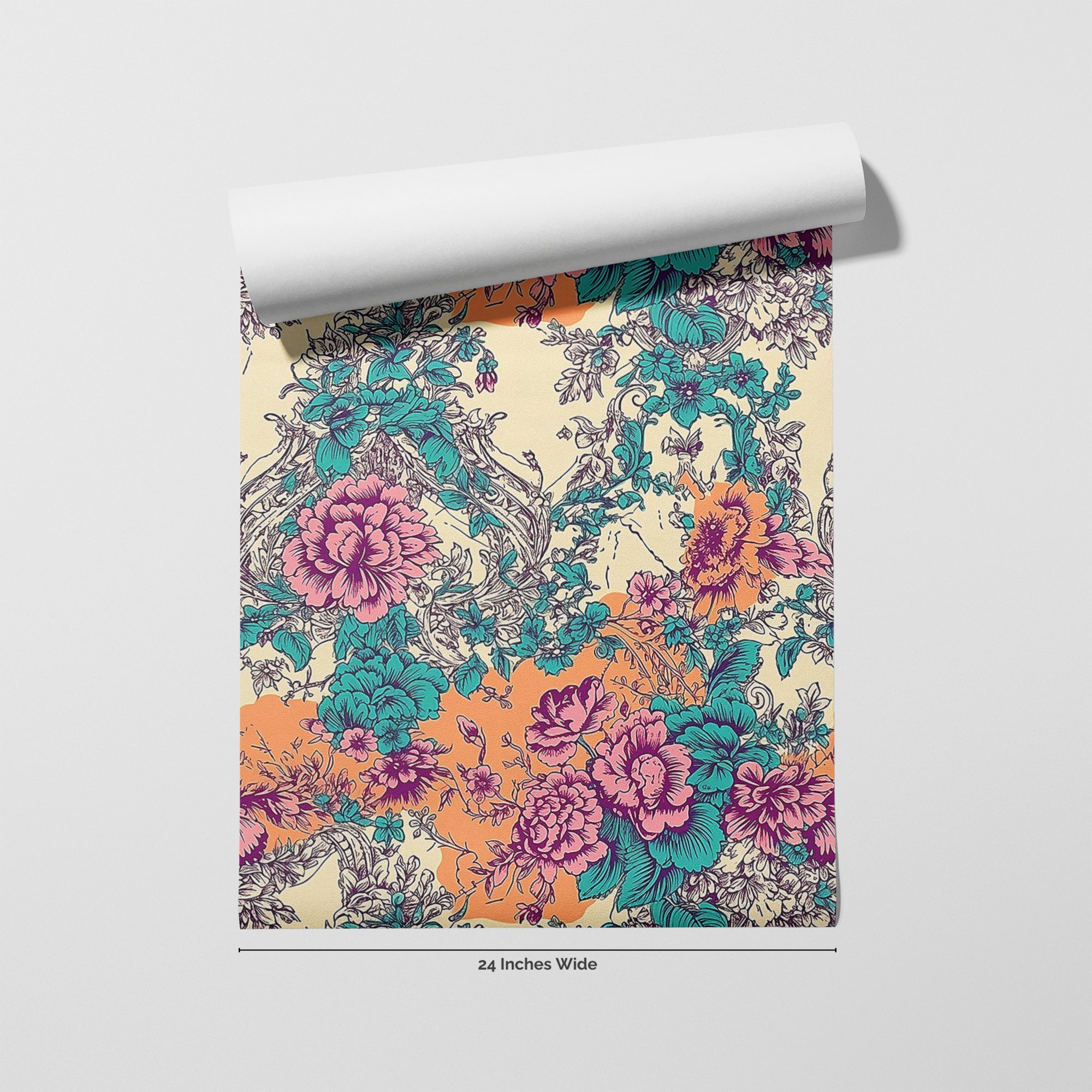 Rococo Coral wallpaper roll, 24 inches wide