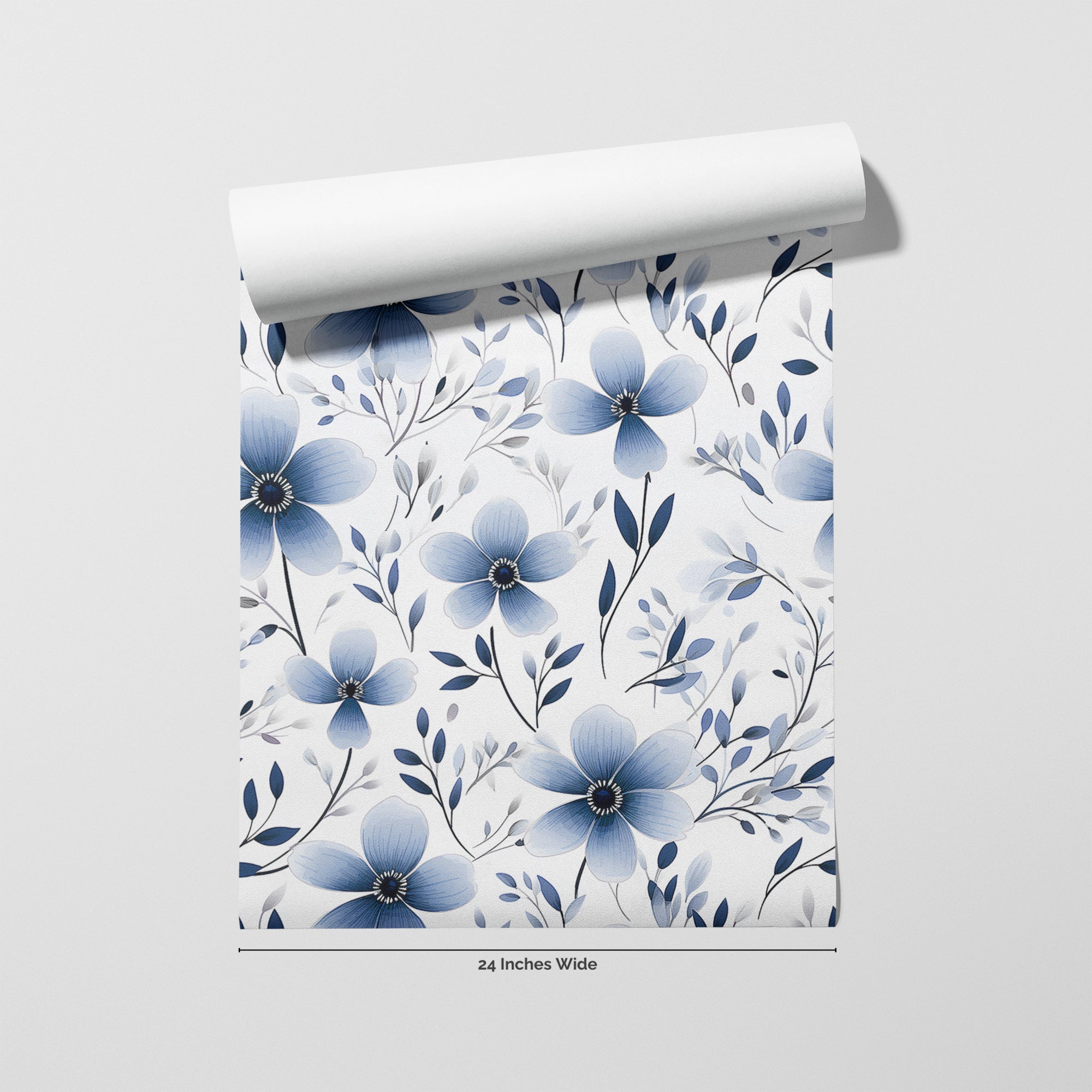 Indigo Bloom wallpaper roll, 24 inches wide