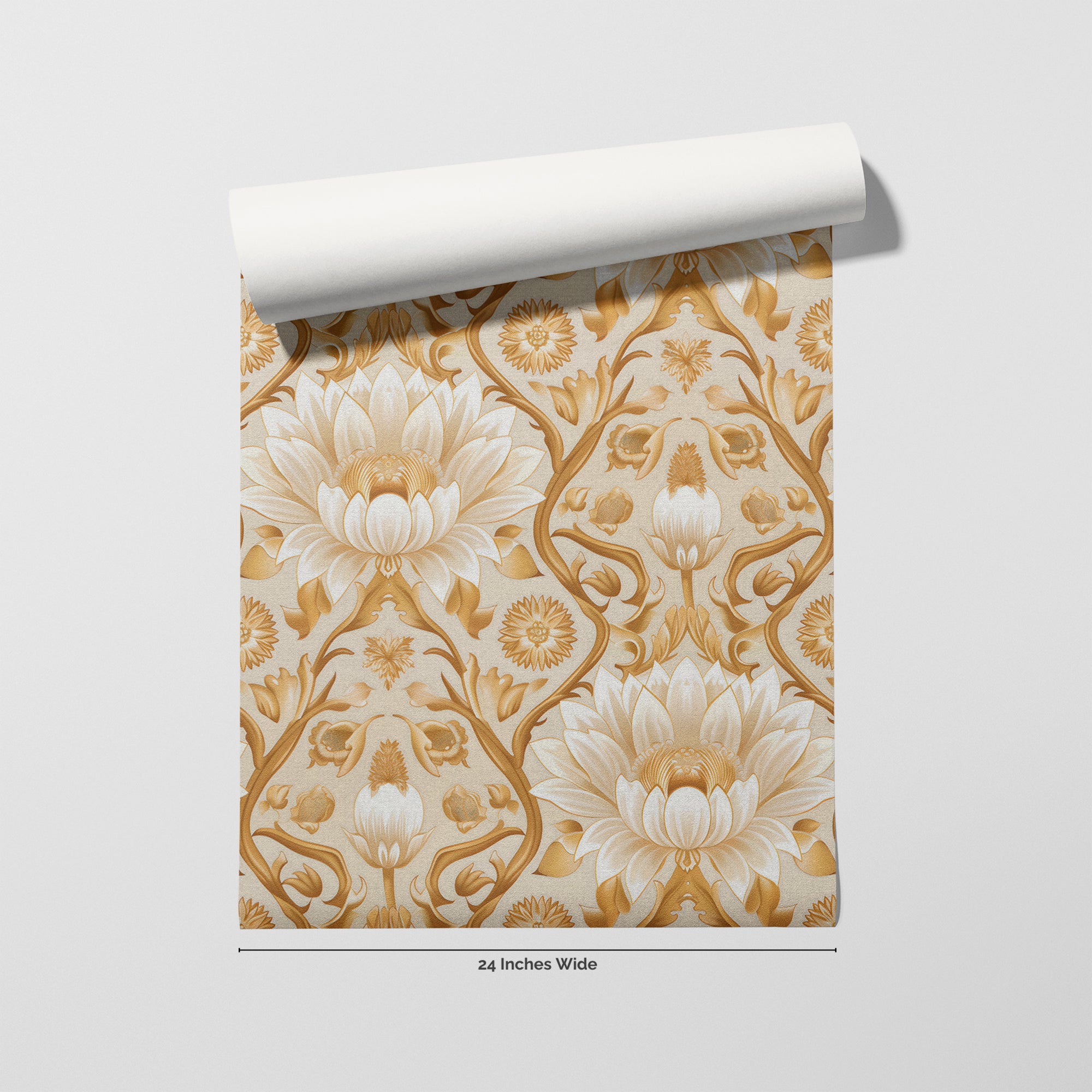 Golden Lotus wallpaper roll, 24 inches wide