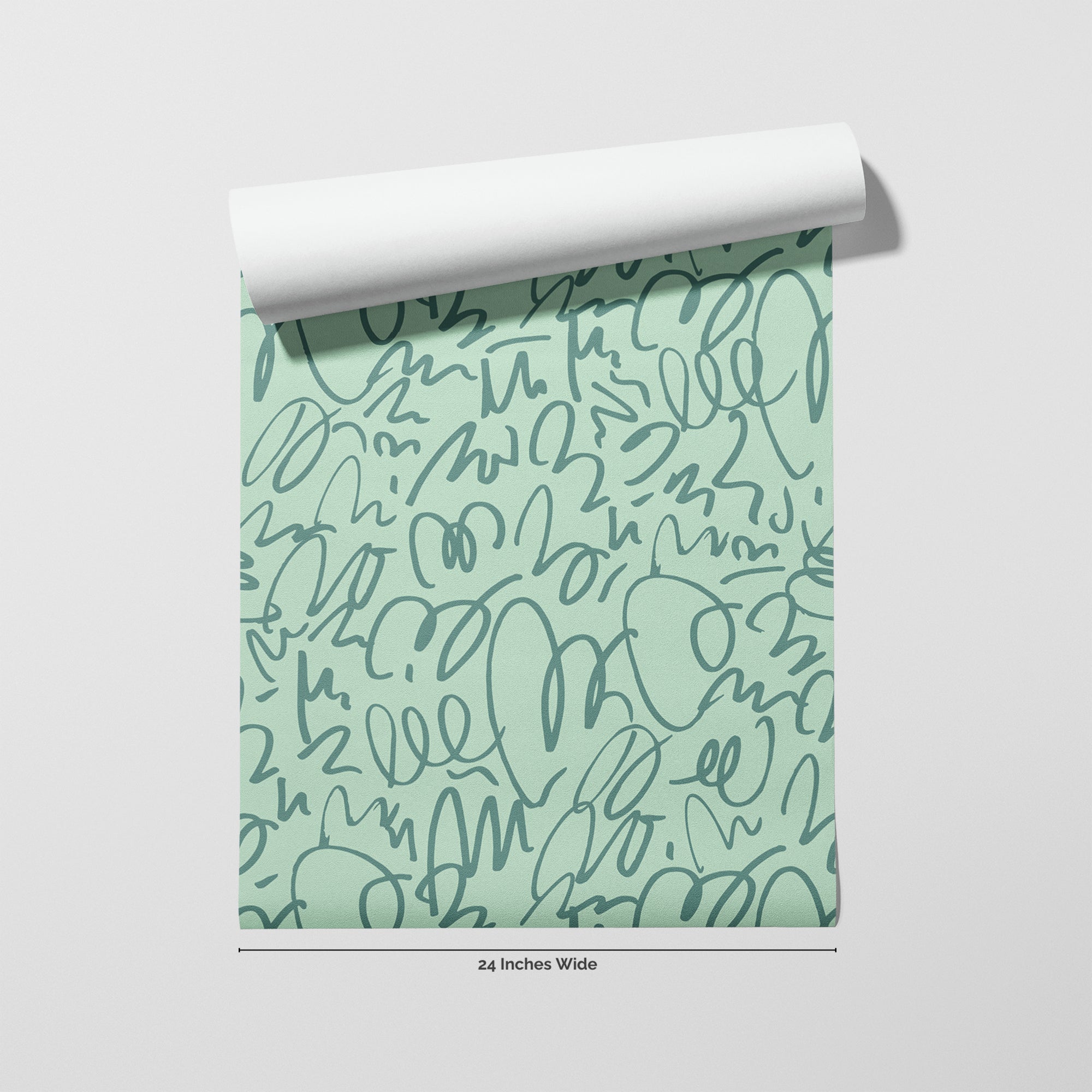 Sage Scribble wallpaper roll, 24 inches wide