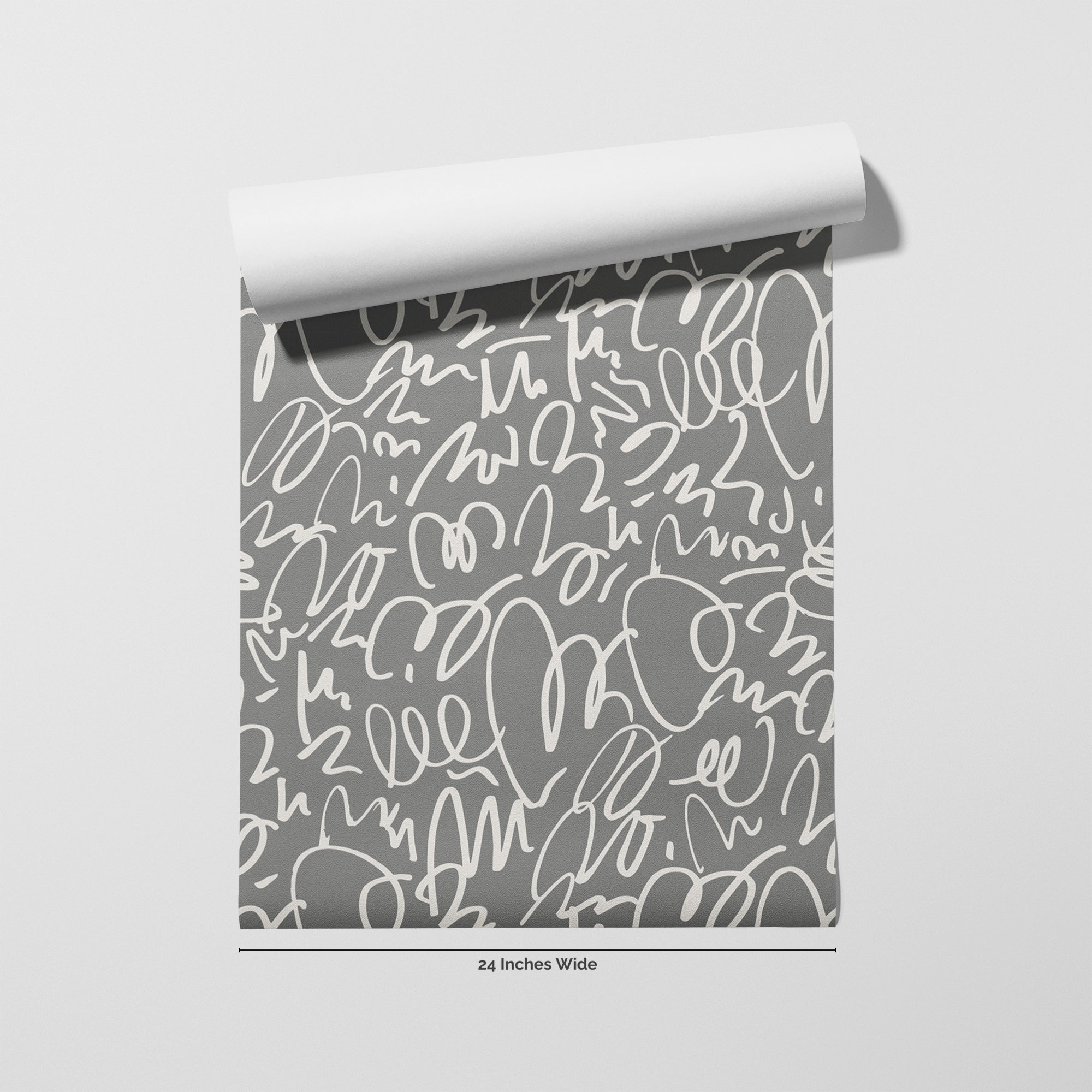 Graphite Doodle wallpaper roll, 24 inches wide