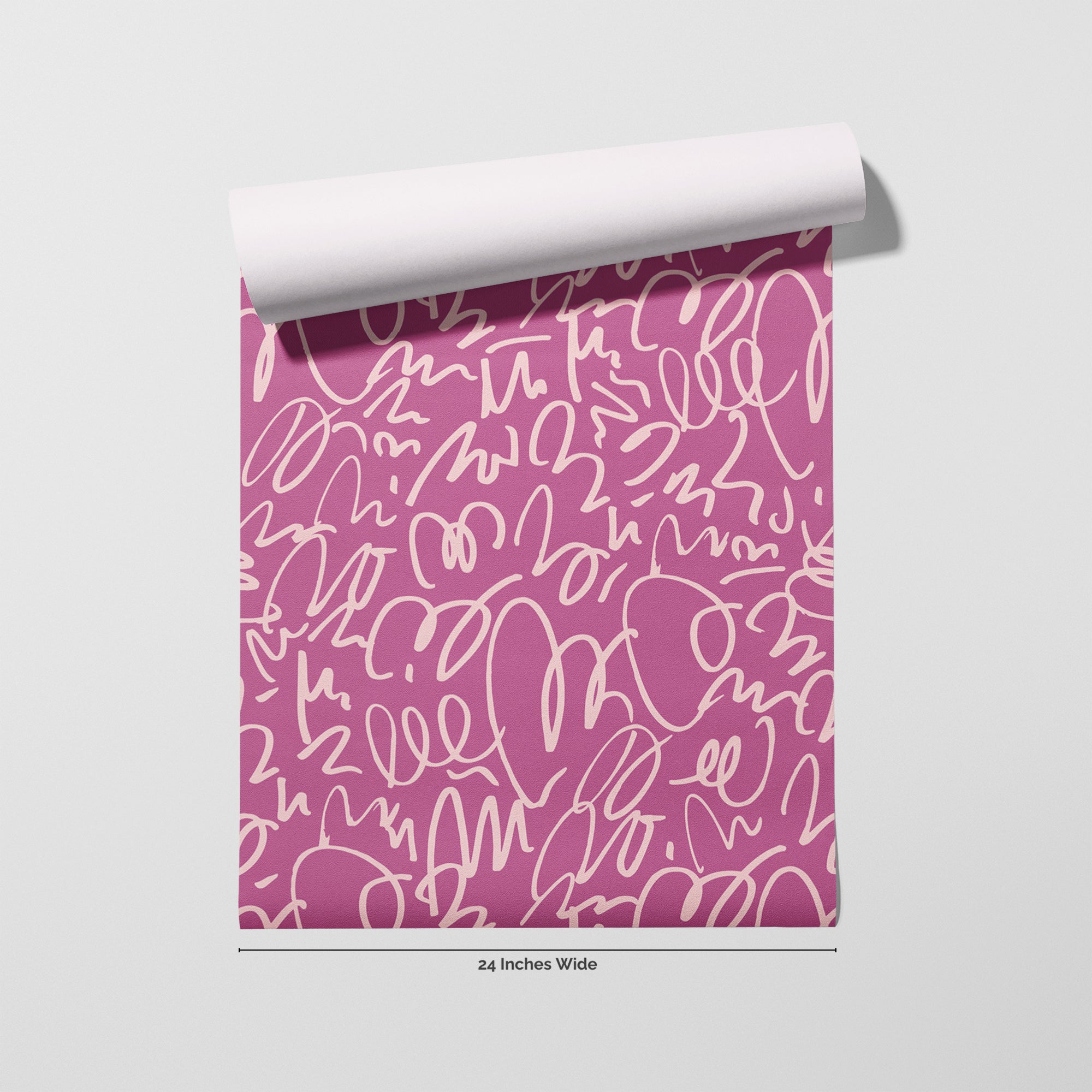 Magenta Scribble wallpaper roll, 24 inches wide