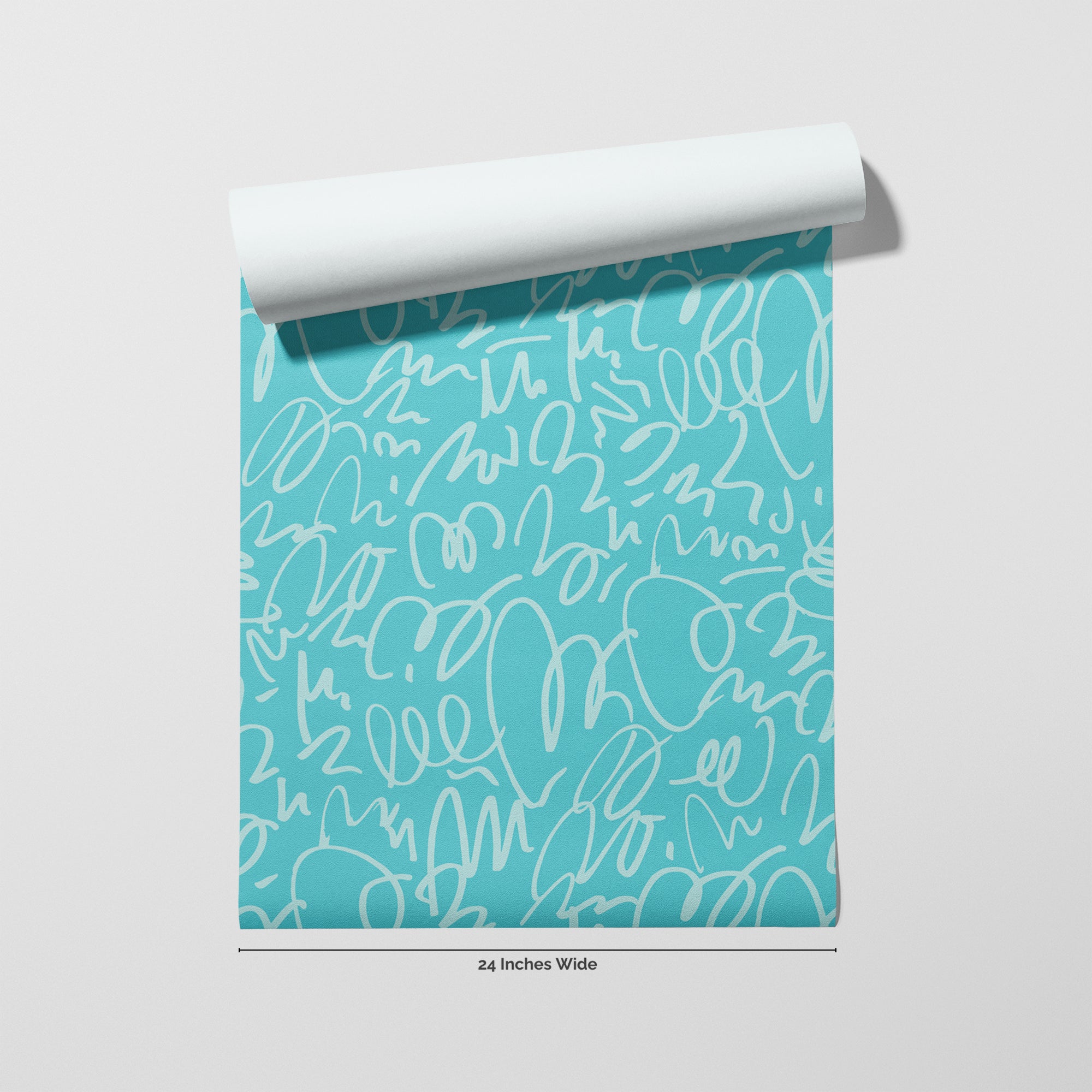 Teal Doodle wallpaper roll, 24 inches wide