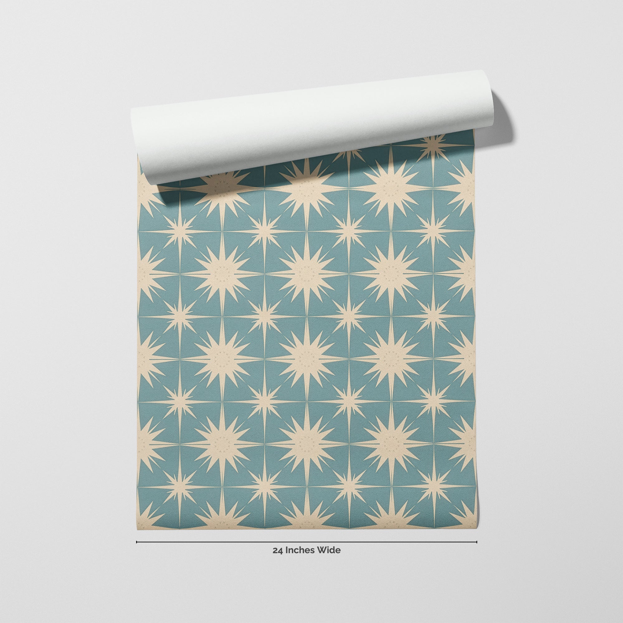 Starburst Teal wallpaper roll, 24 inches wide