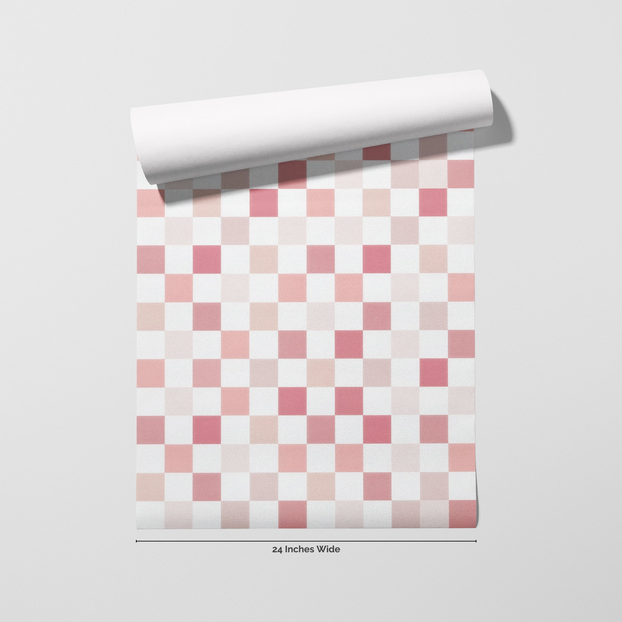 Blush Gingham wallpaper roll, 24 inches wide