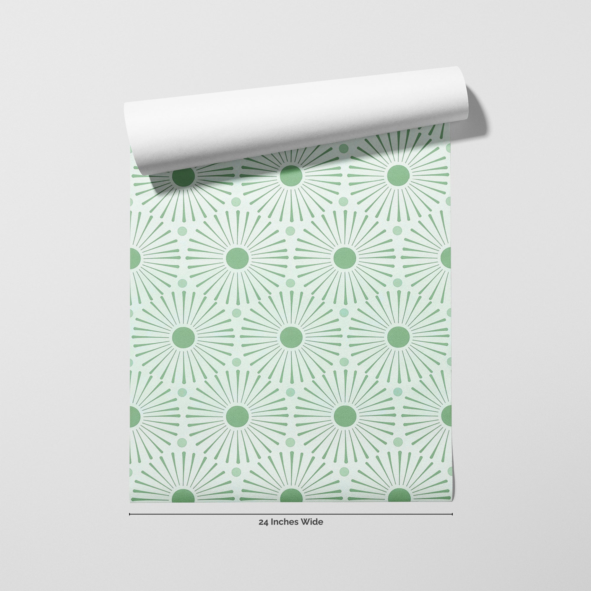 Mint Sunburst wallpaper roll, 24 inches wide