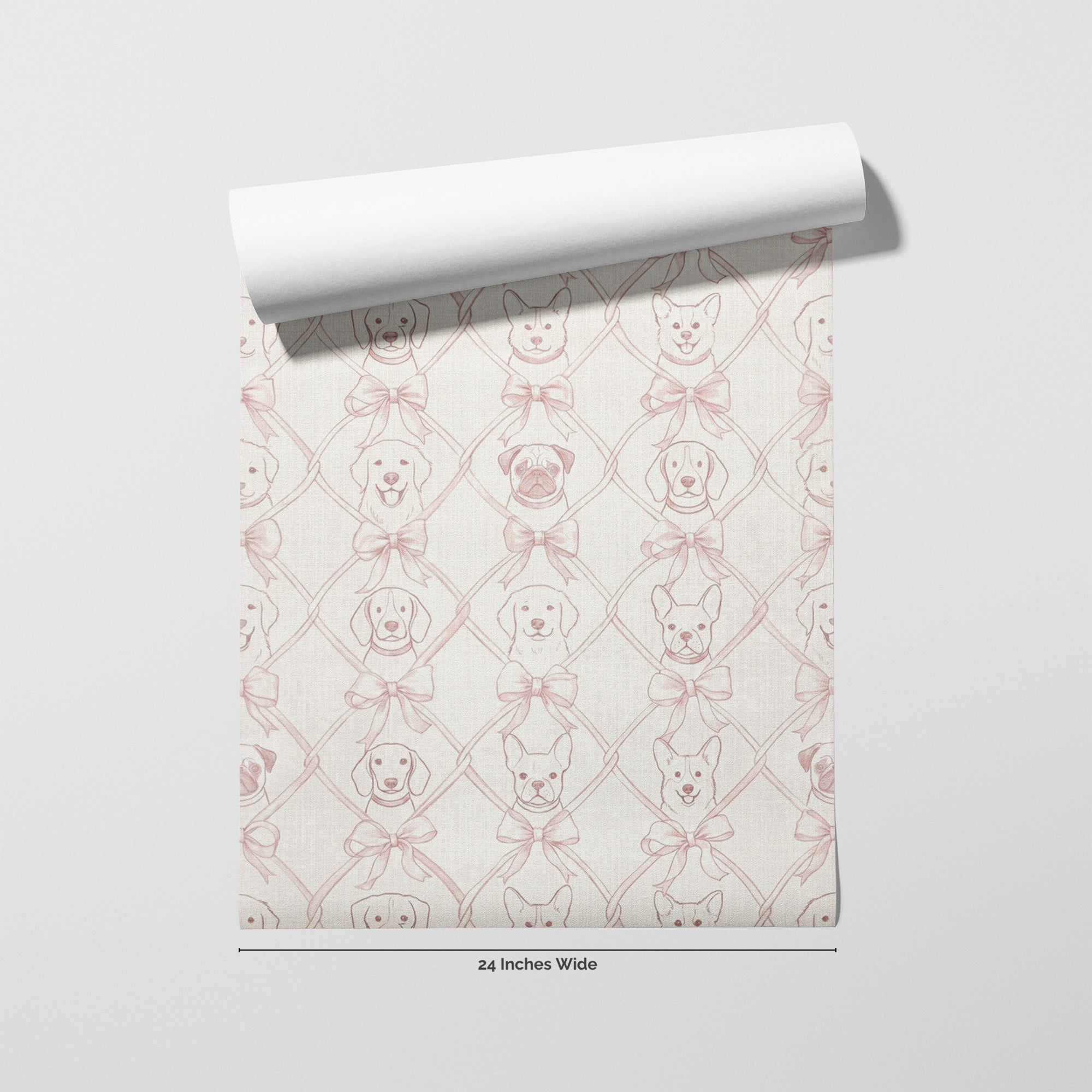 Puppy Bow wallpaper roll, 24 inches wide