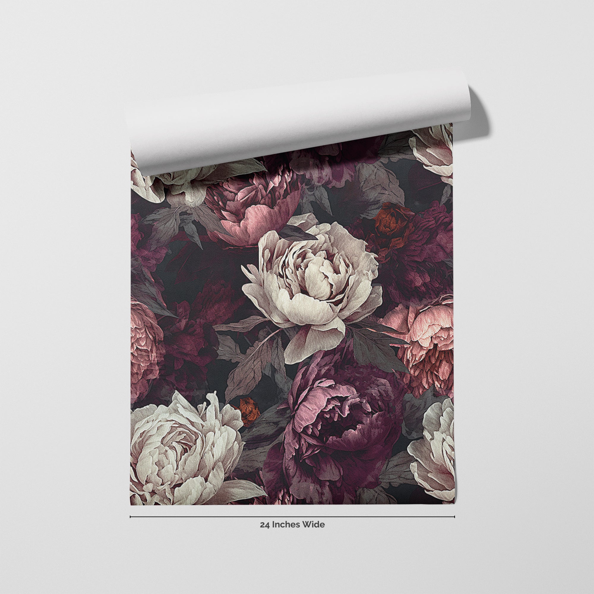 Raven Peony wallpaper roll, 24 inches wide