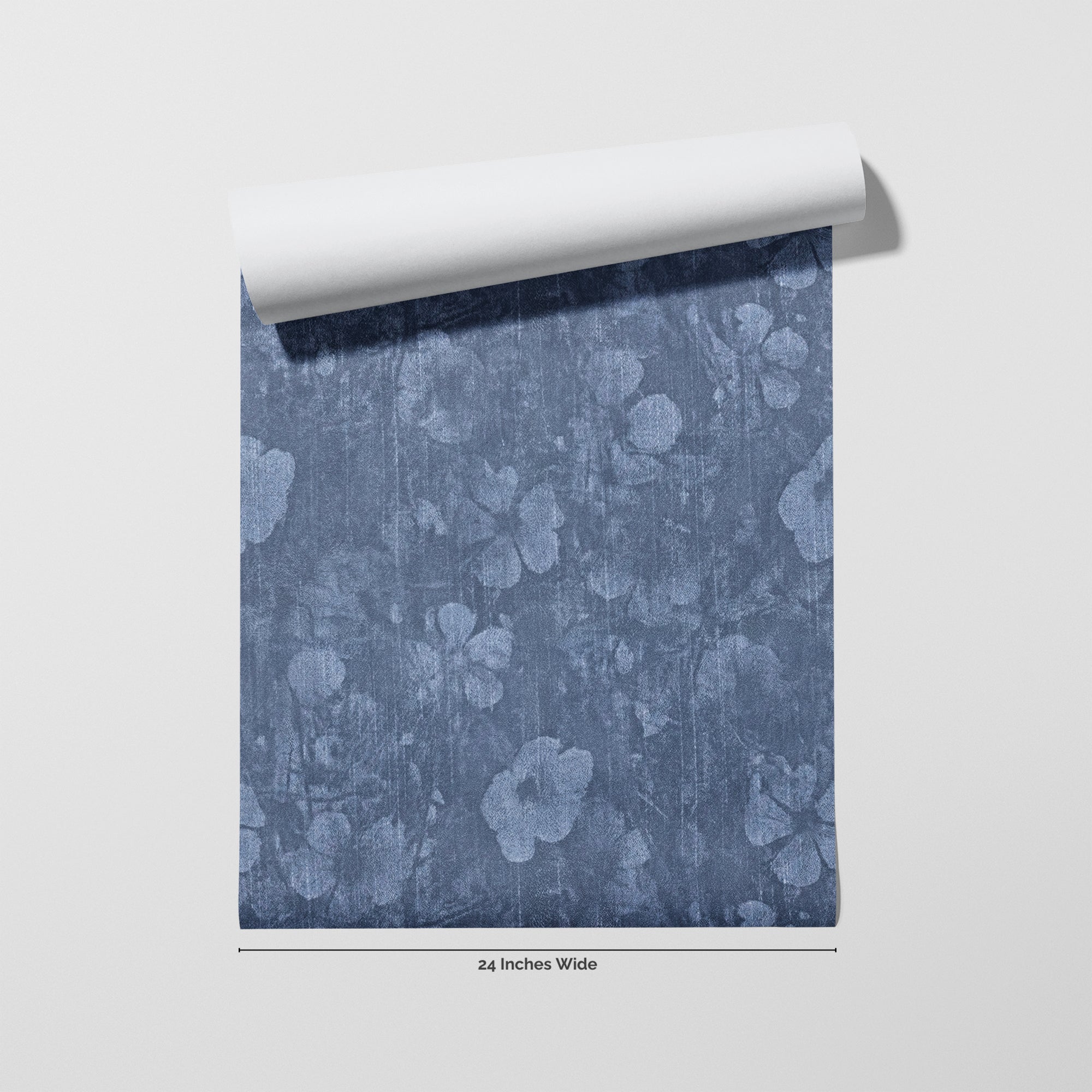 Denim Garden wallpaper roll, 24 inches wide
