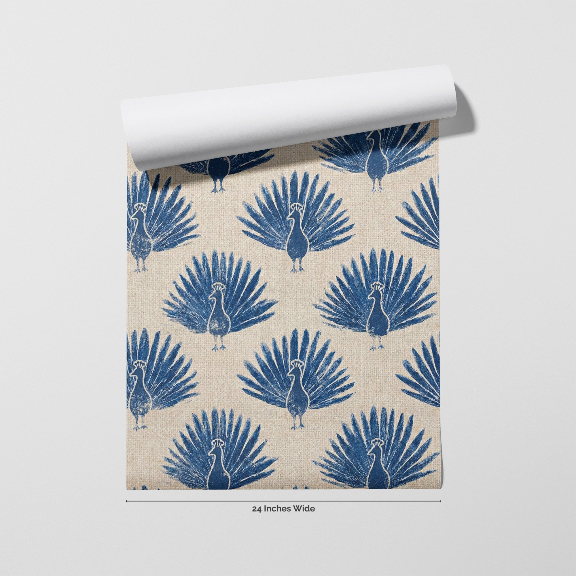 Linen Peacock wallpaper roll, 24 inches wide