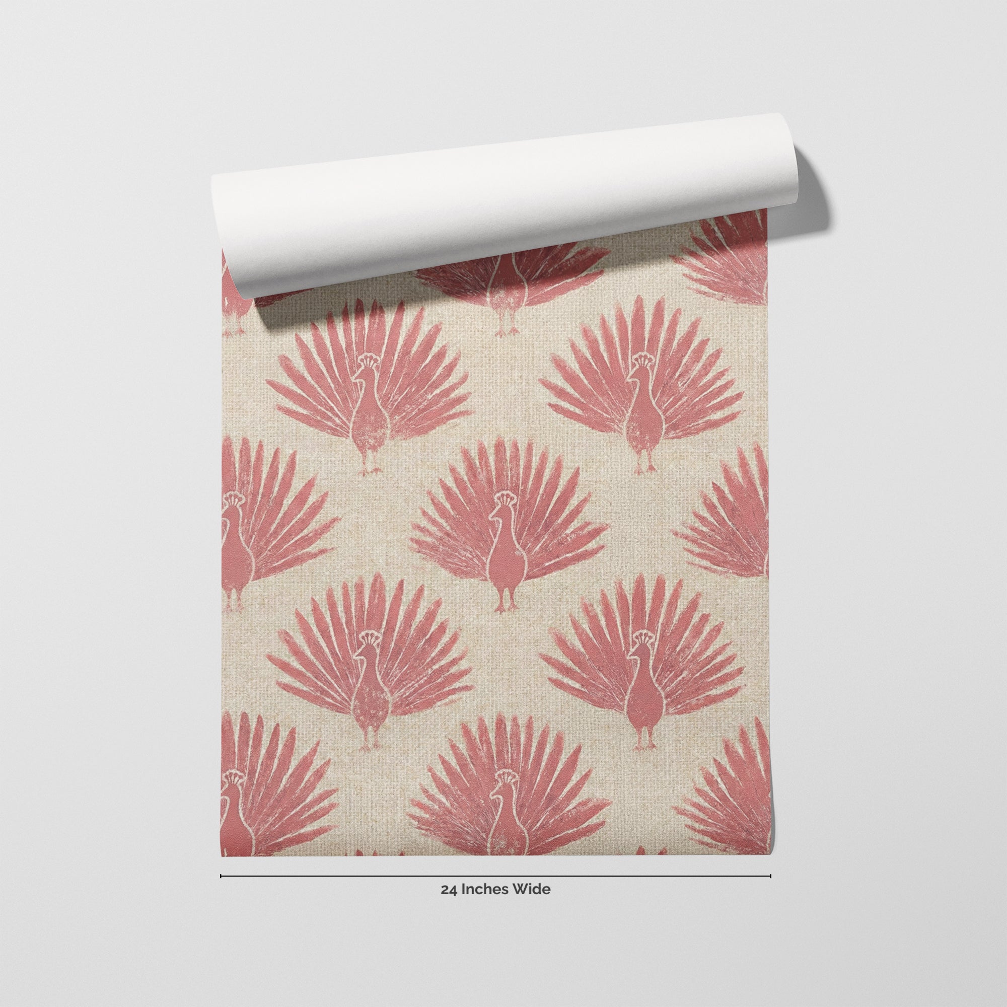 Blush Peacock wallpaper roll, 24 inches wide