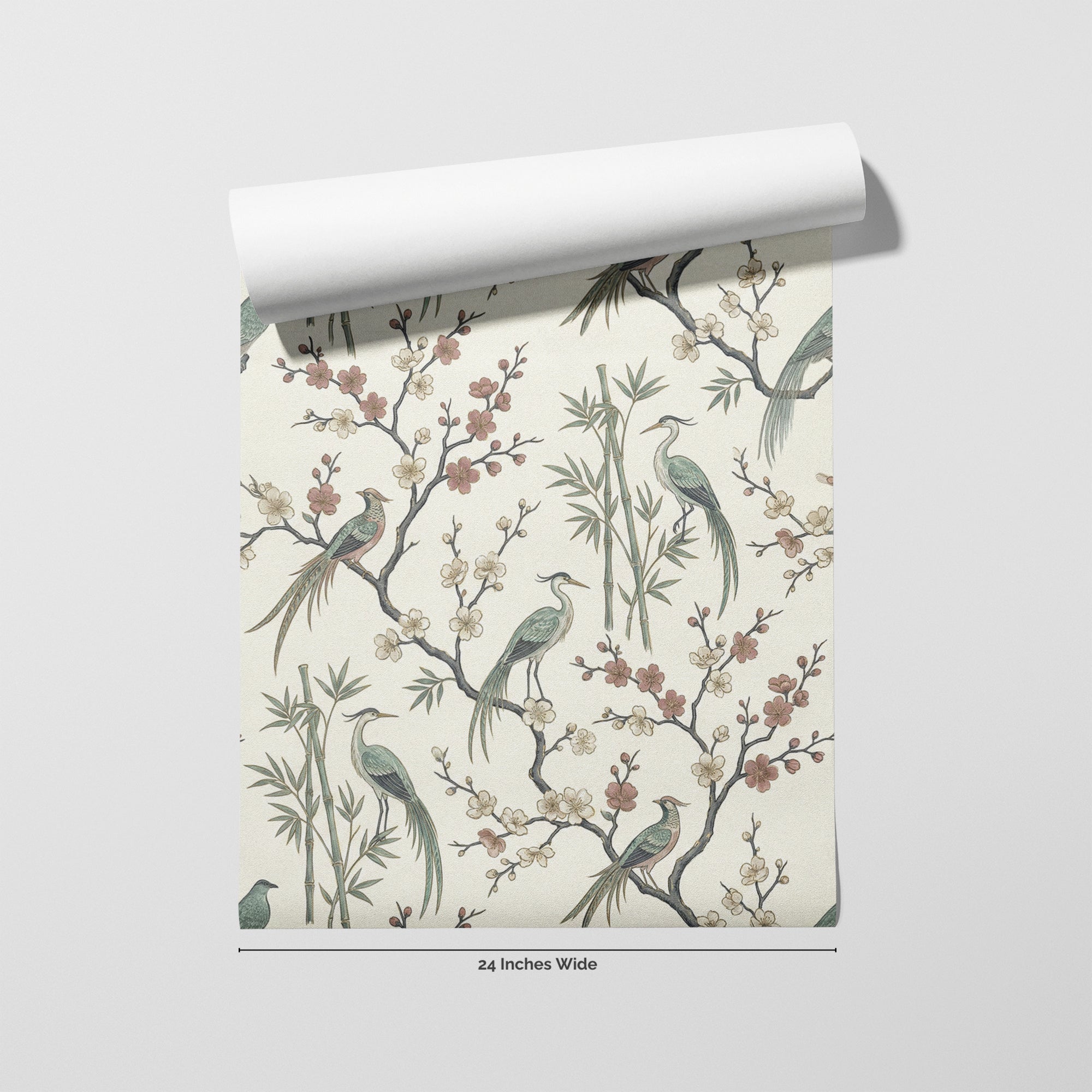 Crane Garden wallpaper roll, 24 inches wide