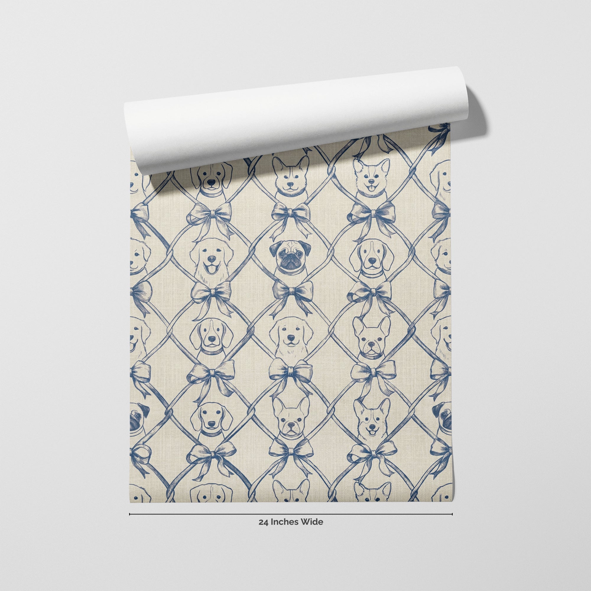 Puppy Toile wallpaper roll, 24 inches wide