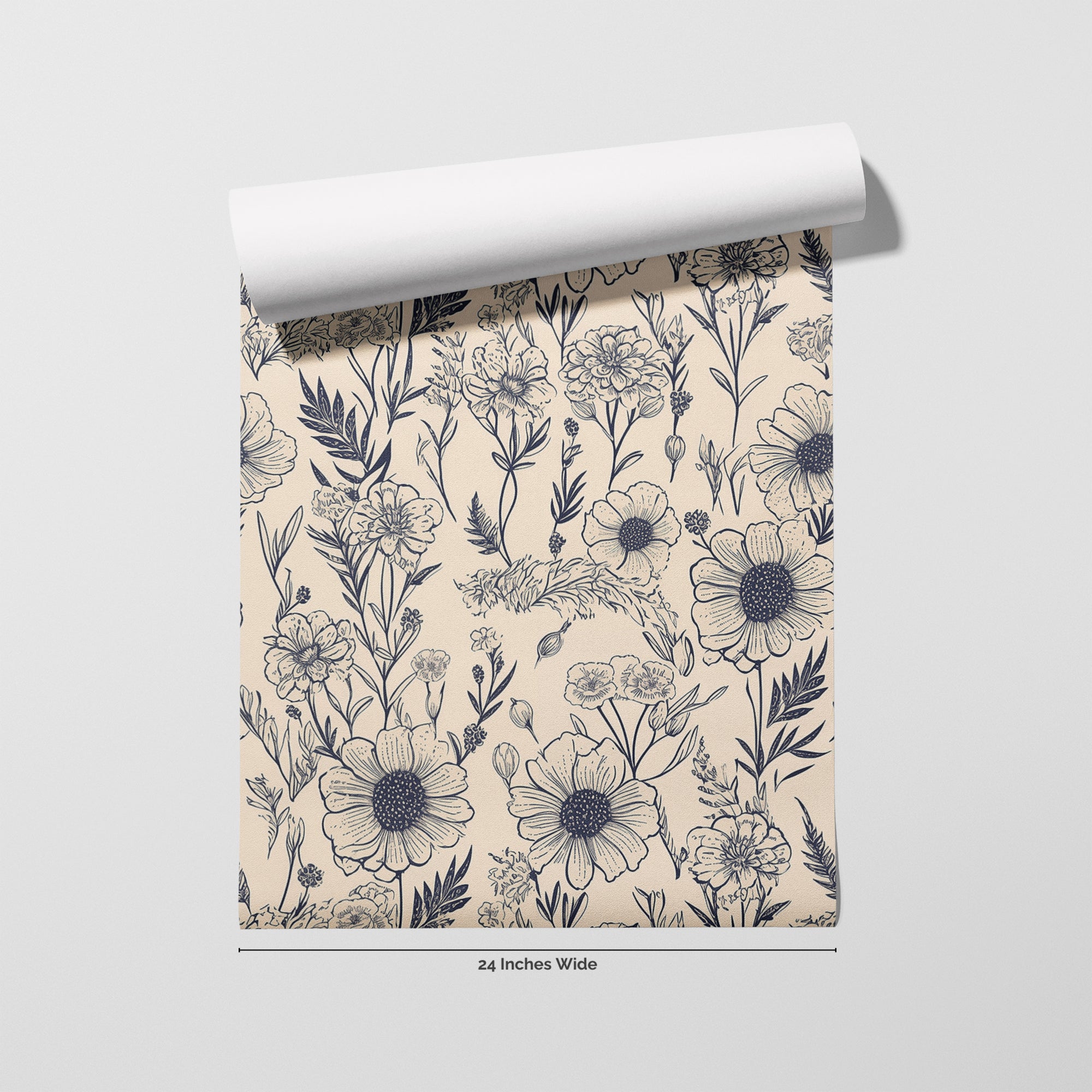 Navy Heirloom wallpaper roll, 24 inches wide
