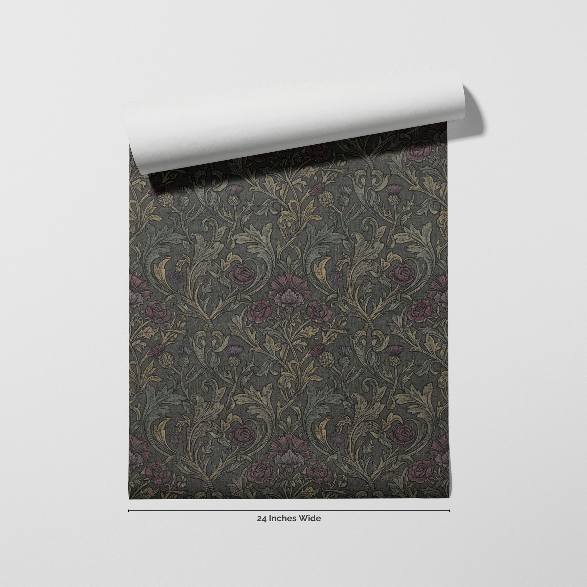 Morris Bordeaux wallpaper roll, 24 inches wide
