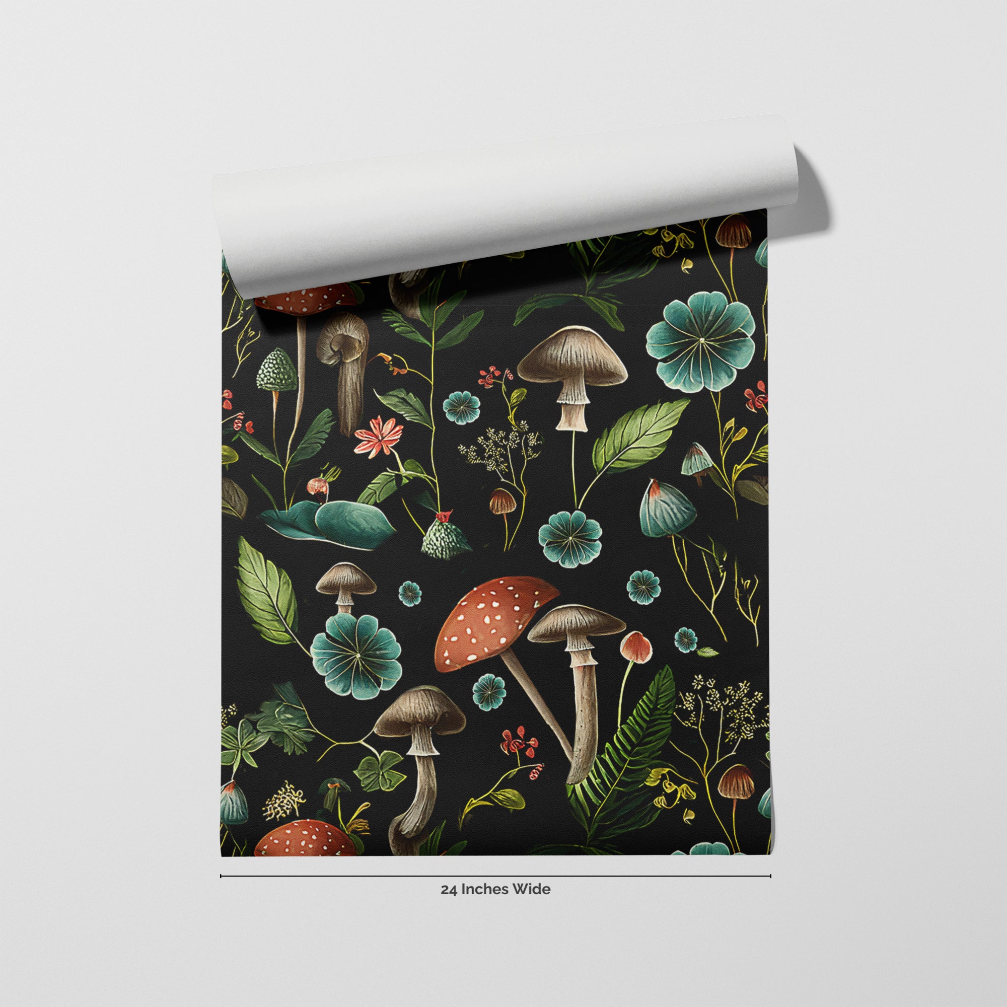Mushroom Hollow wallpaper roll, 24 inches wide