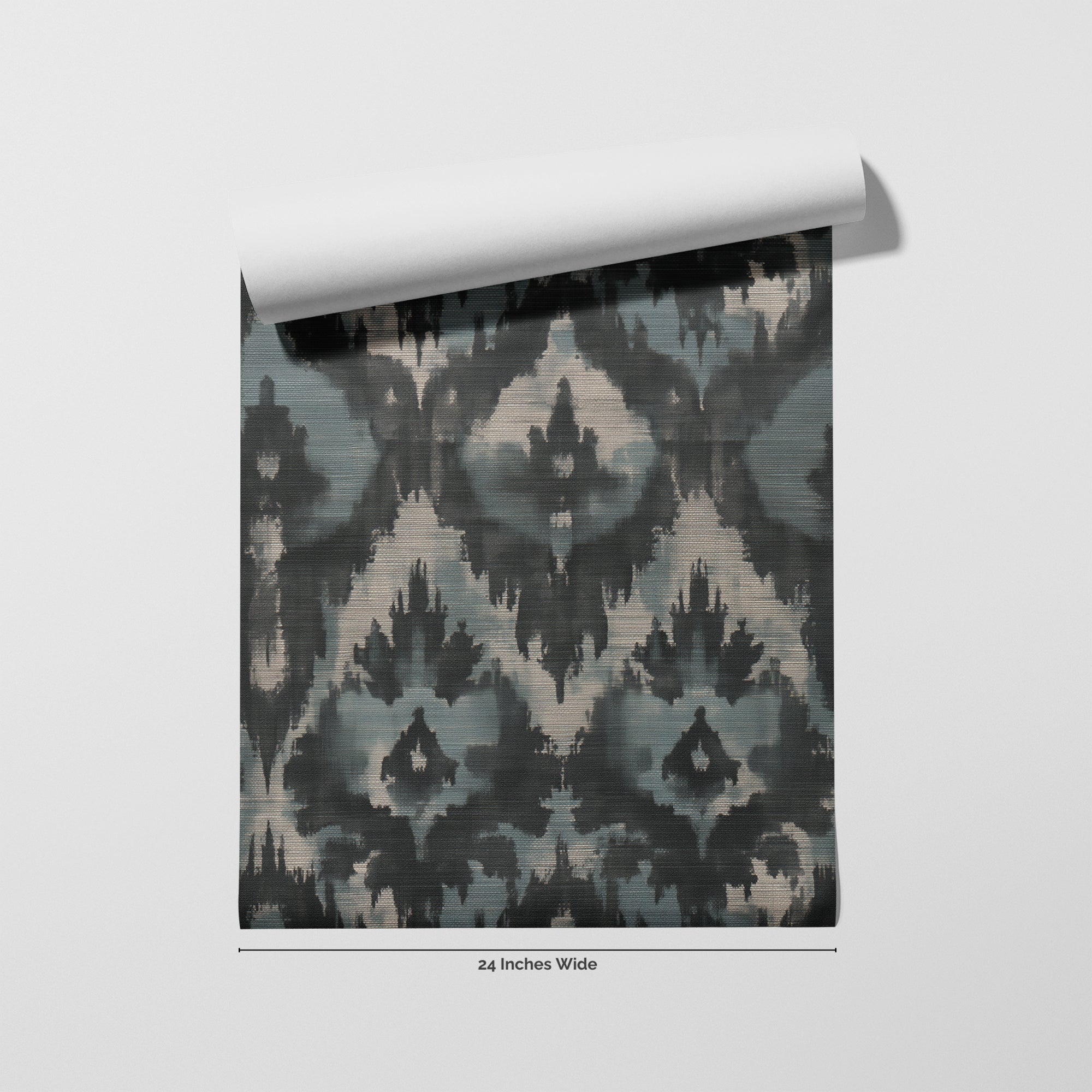 Indigo Ikat wallpaper roll, 24 inches wide