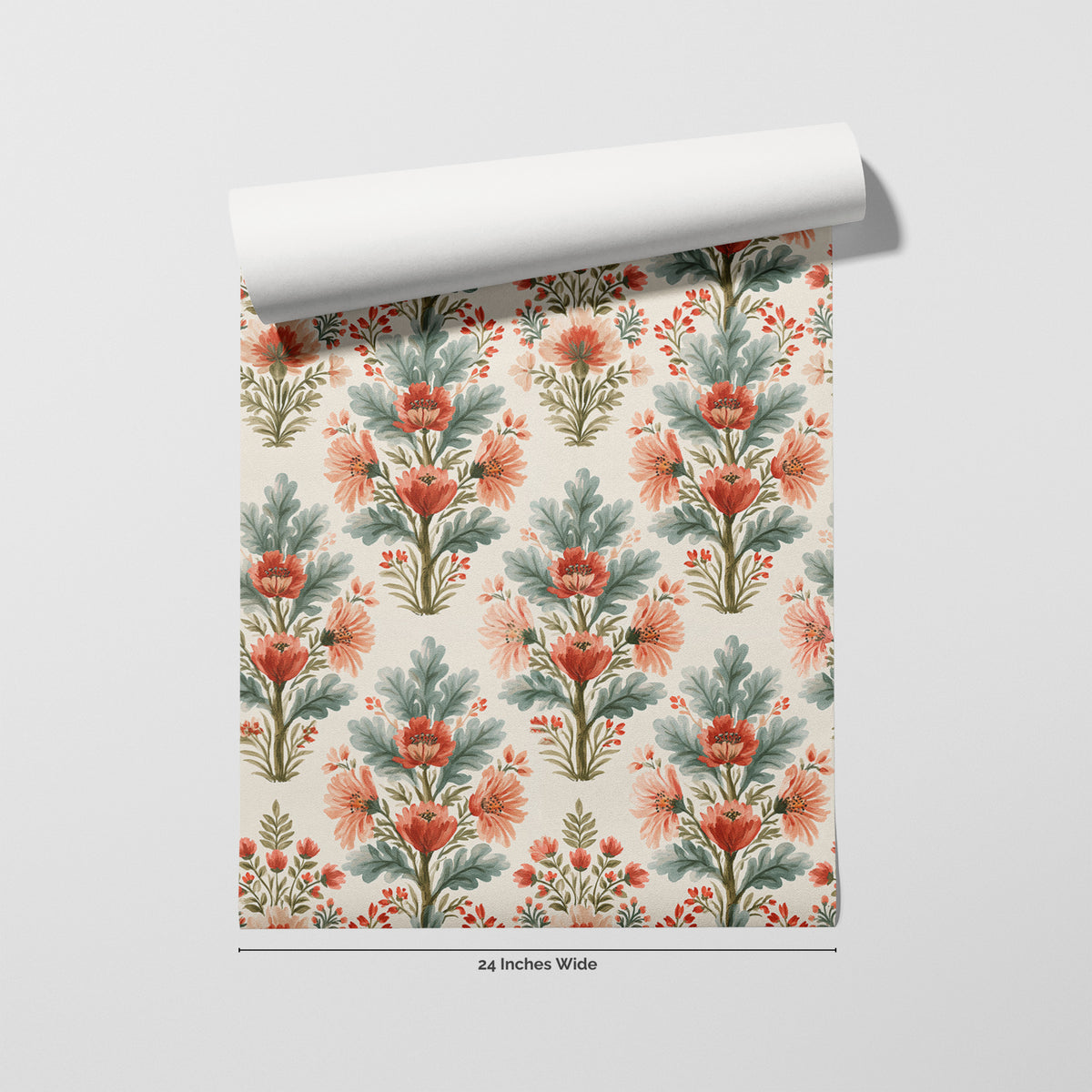 Coral Sprig wallpaper roll, 24 inches wide
