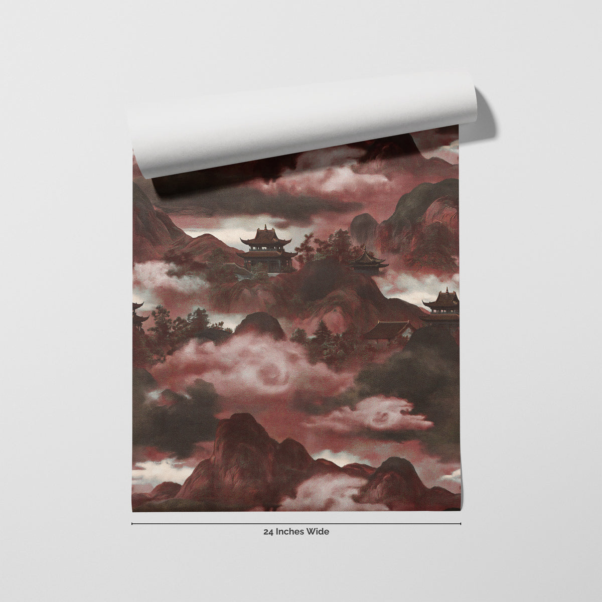 Oxblood Pagoda wallpaper roll, 24 inches wide