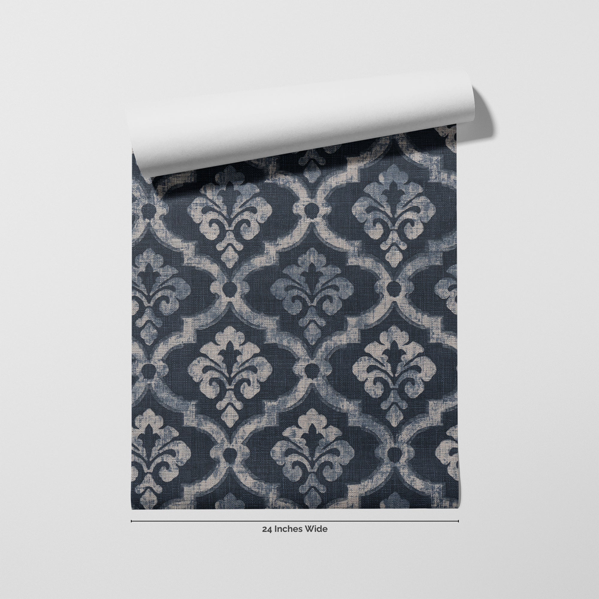 Indigo Fleur wallpaper roll, 24 inches wide
