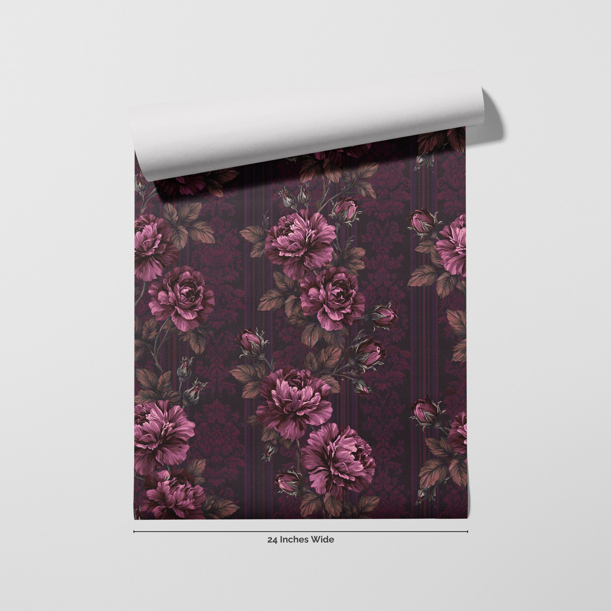 Damson Rose wallpaper roll, 24 inches wide