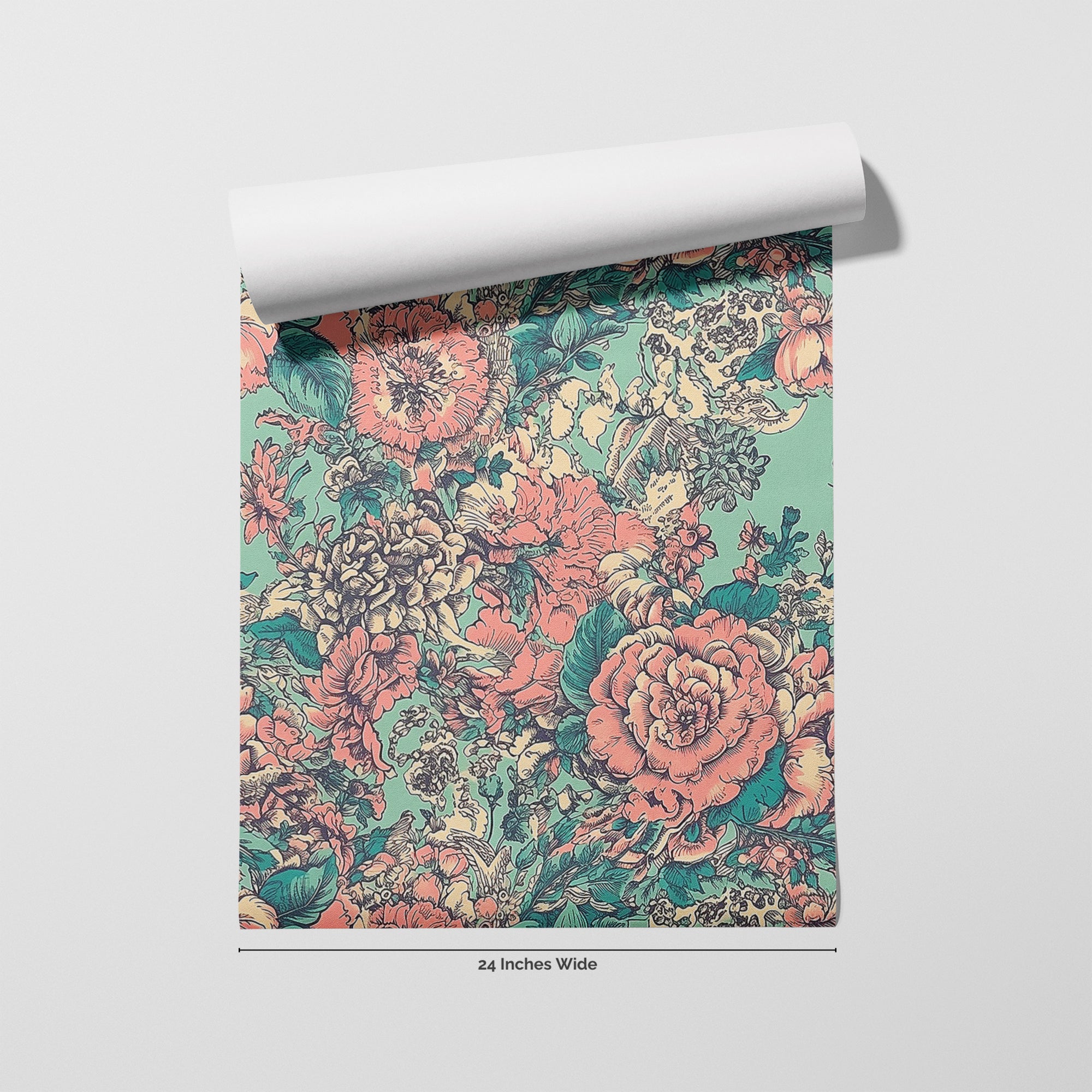 Coral Toile wallpaper roll, 24 inches wide