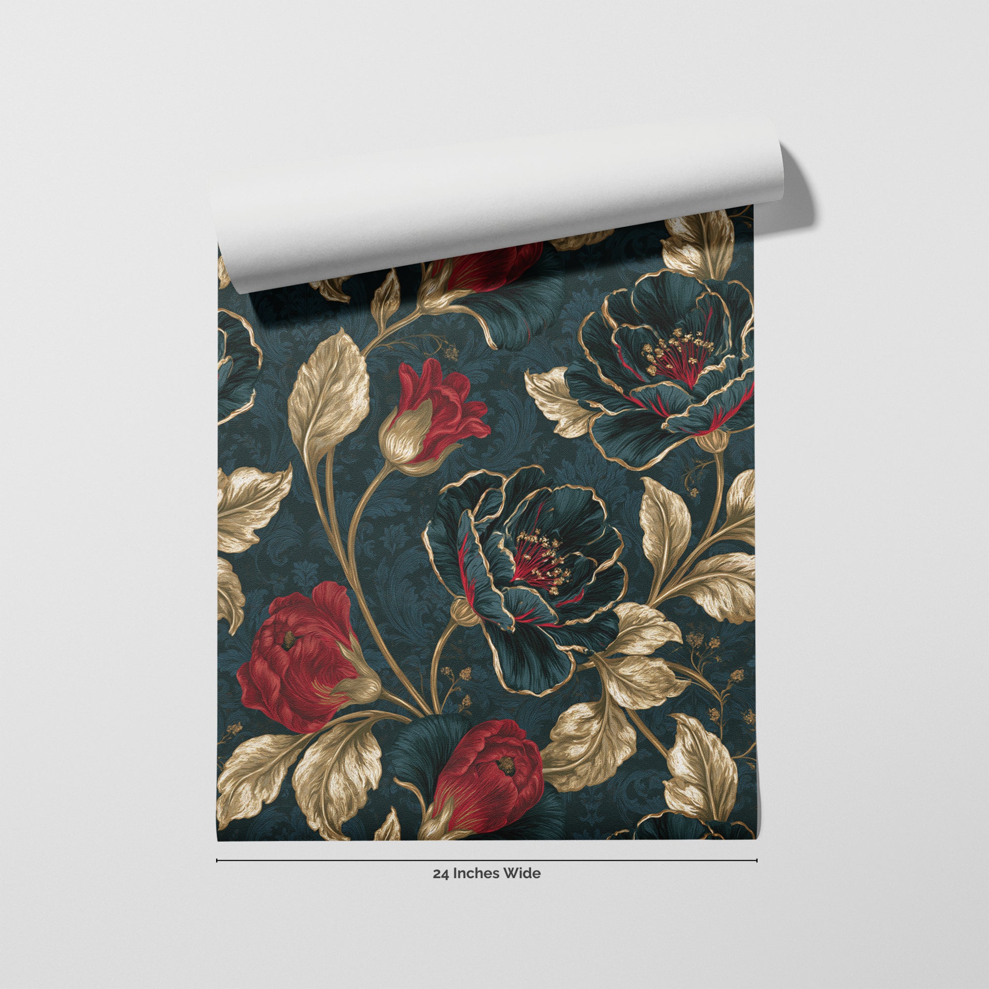 Gilded Poppy wallpaper roll, 24 inches wide