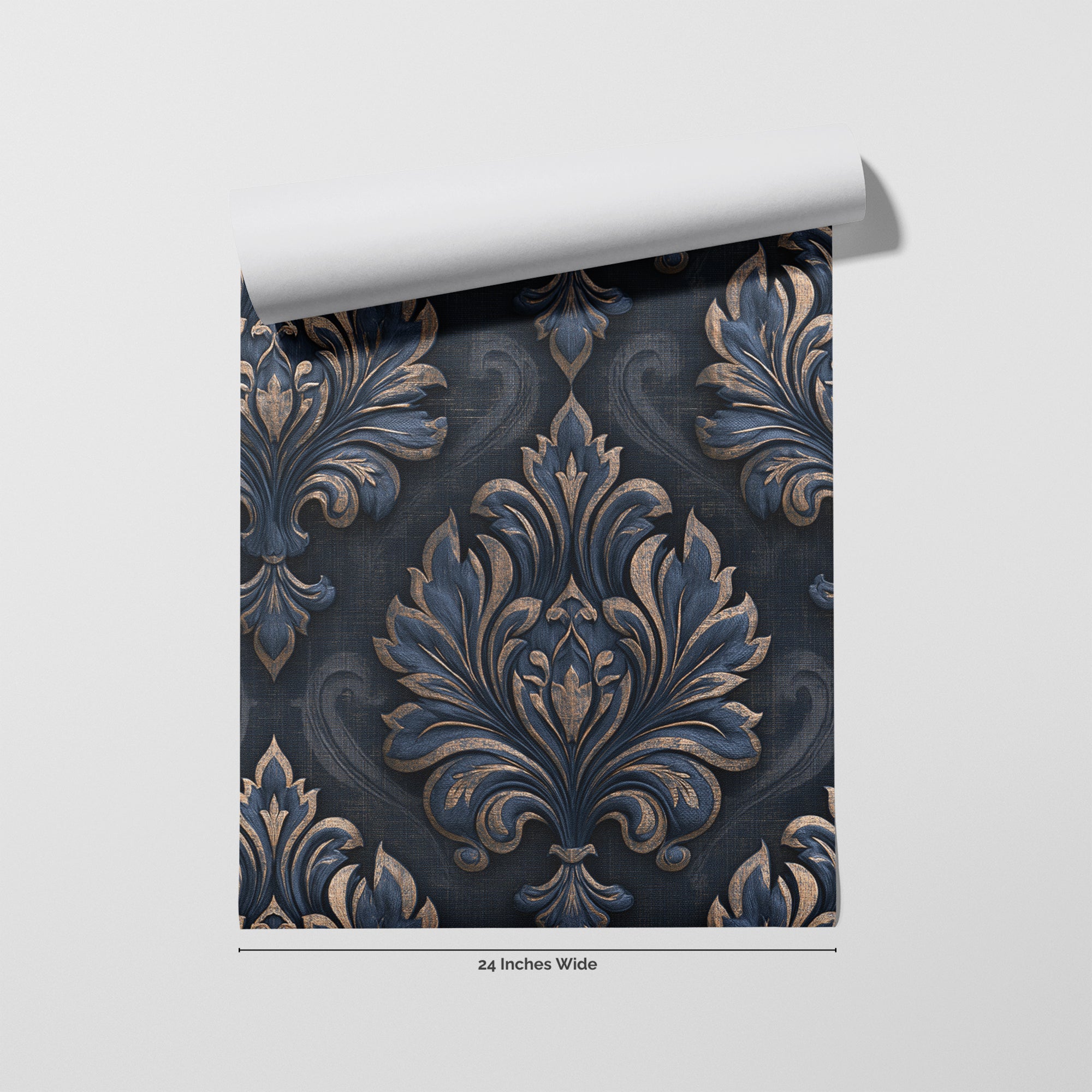 Sapphire Damask wallpaper roll, 24 inches wide