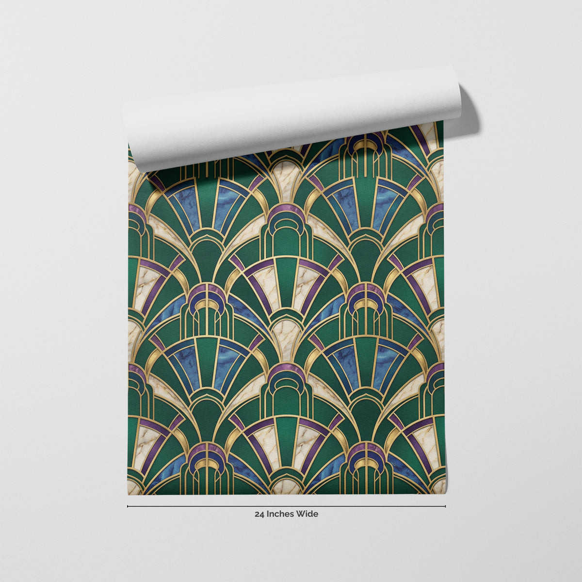 Emerald Deco Fan wallpaper roll, 24 inches wide