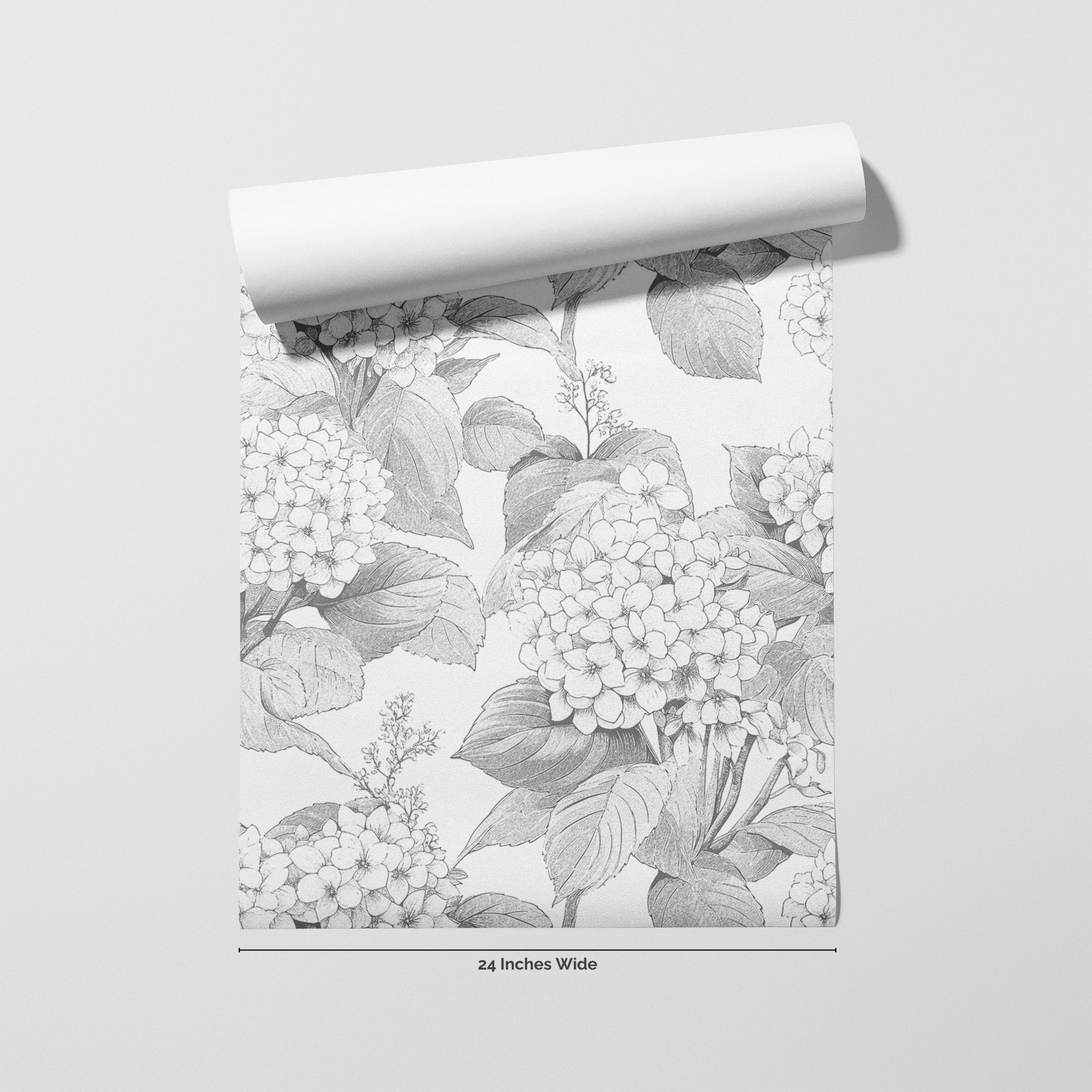 Ink Hydrangea wallpaper roll, 24 inches wide