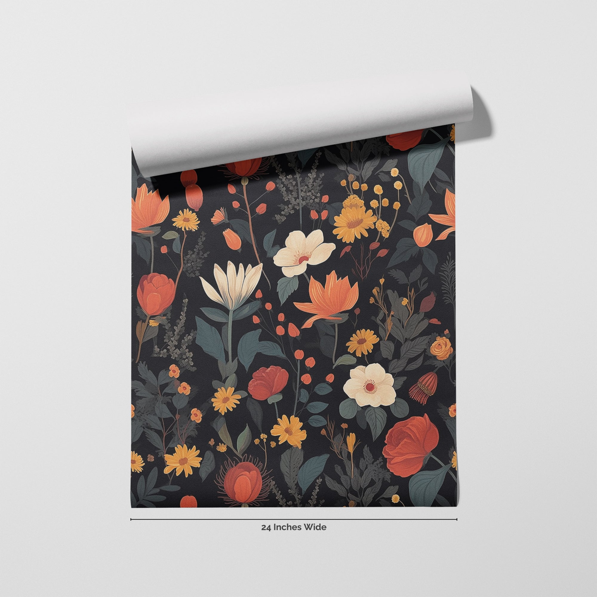 Midnight Bouquet wallpaper roll, 24 inches wide