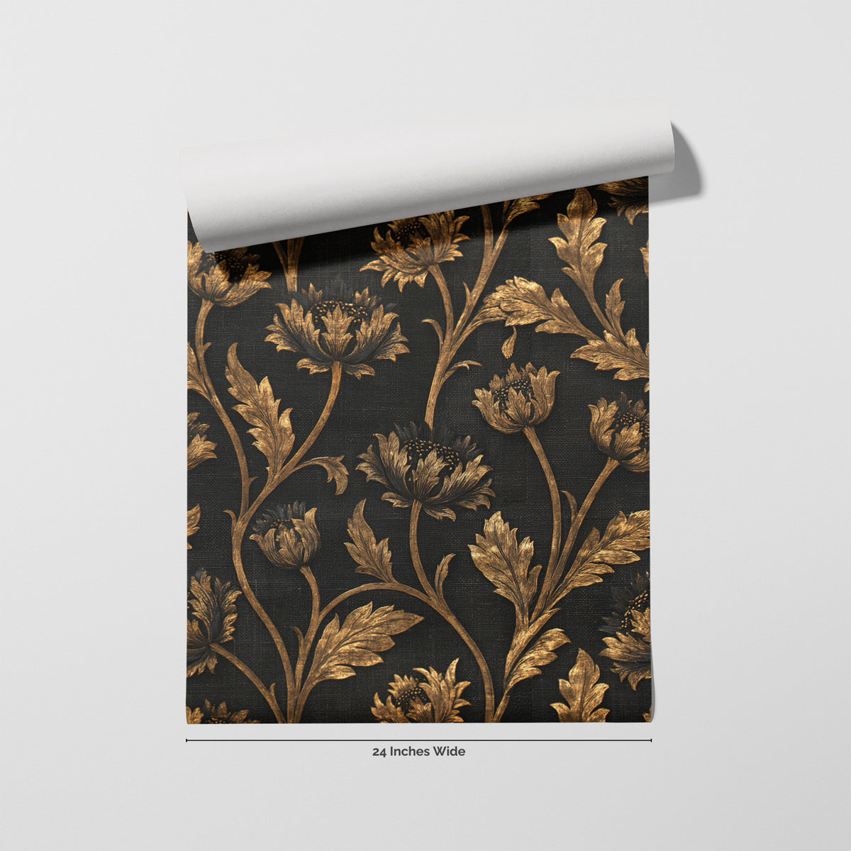Brass Poppy wallpaper roll, 24 inches wide