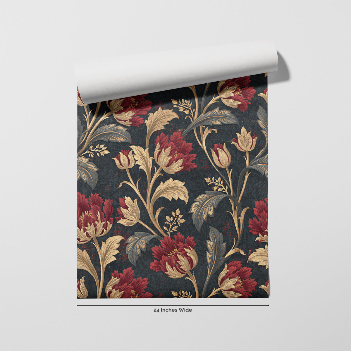 Crimson Abbey wallpaper roll, 24 inches wide