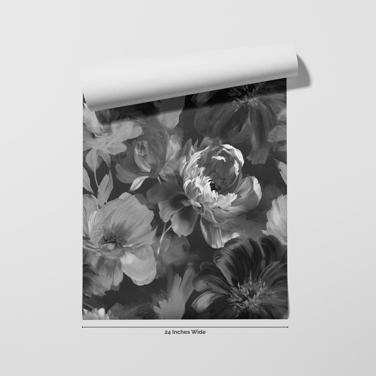 Ink Peony wallpaper roll, 24 inches wide