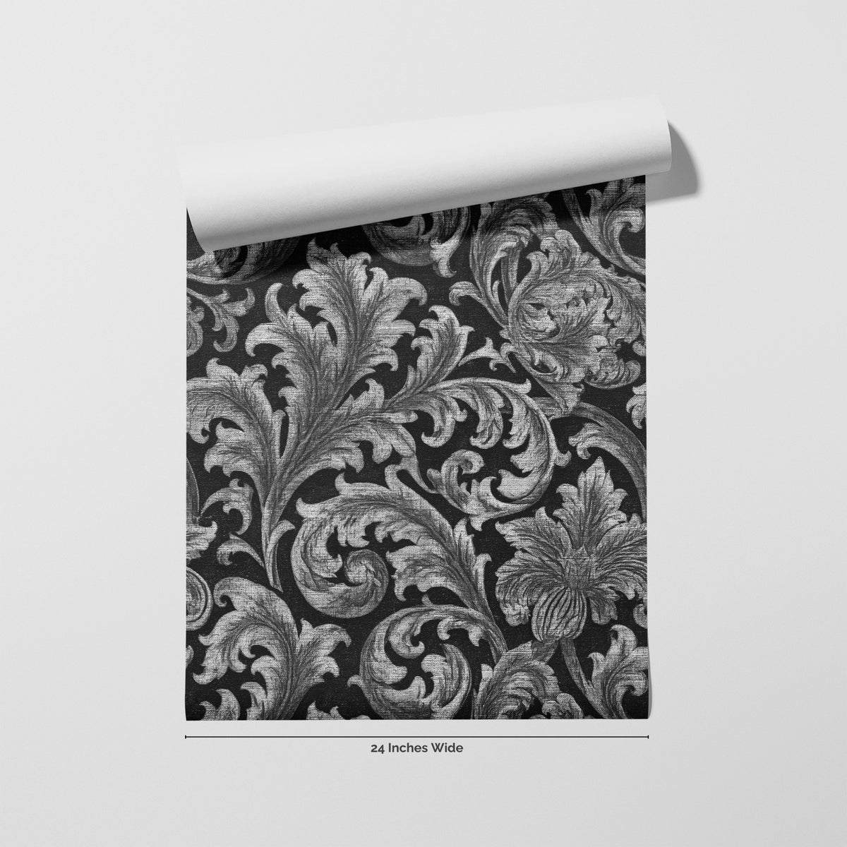Silver Acanthus wallpaper roll, 24 inches wide