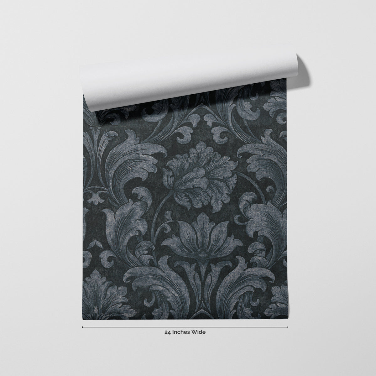 Slate Damask wallpaper roll, 24 inches wide